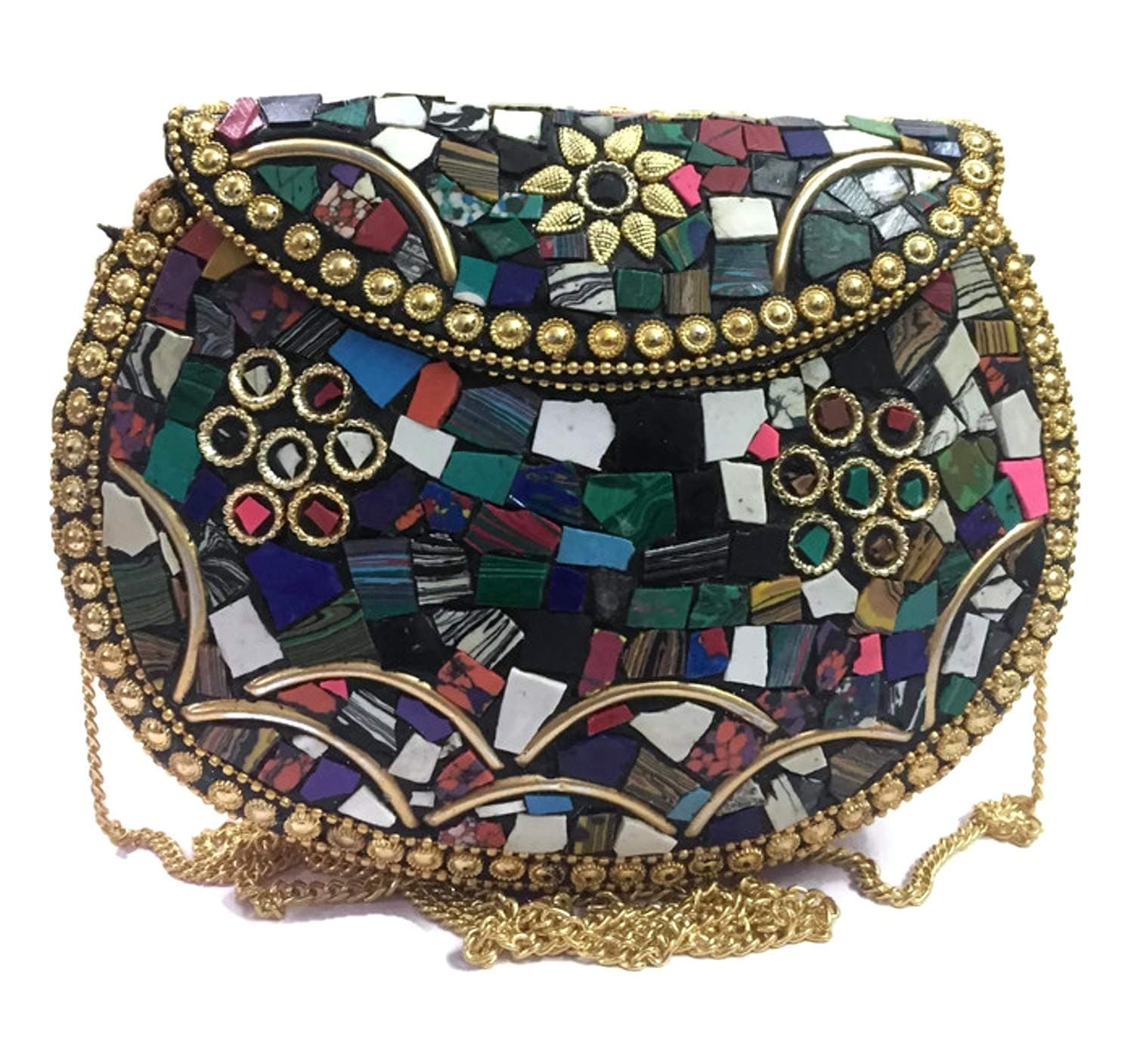 Turquoise Sling Clutch, mosaic bag, stone Clutch, Ethnic Metal box,bridal wallet, Indian vintage bag, party clutches for women