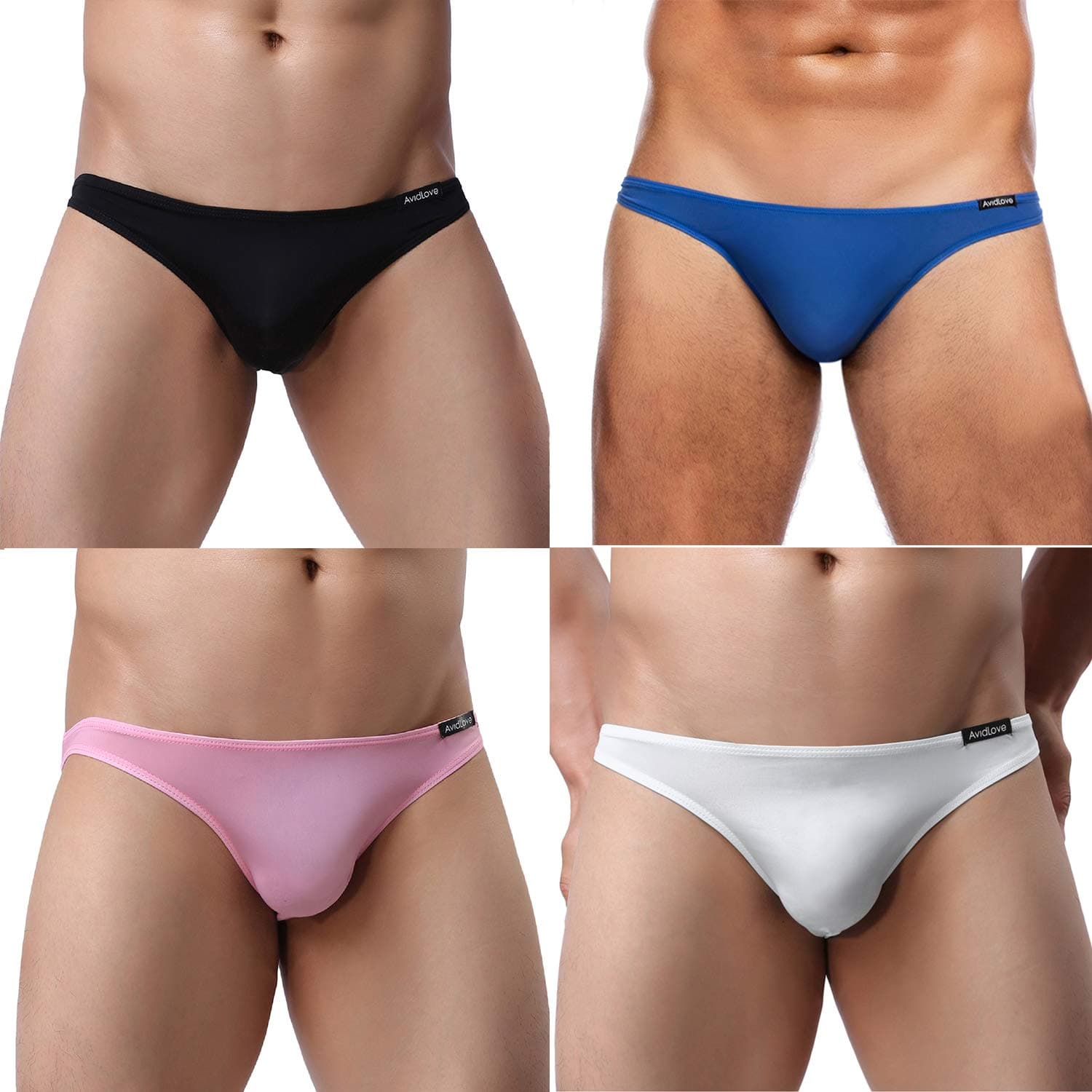 Men's Underwear 4 Pack Modal Microfiber Briefs Waistband Silky Touch Underpants(Black/White/Blue/Pink,L)