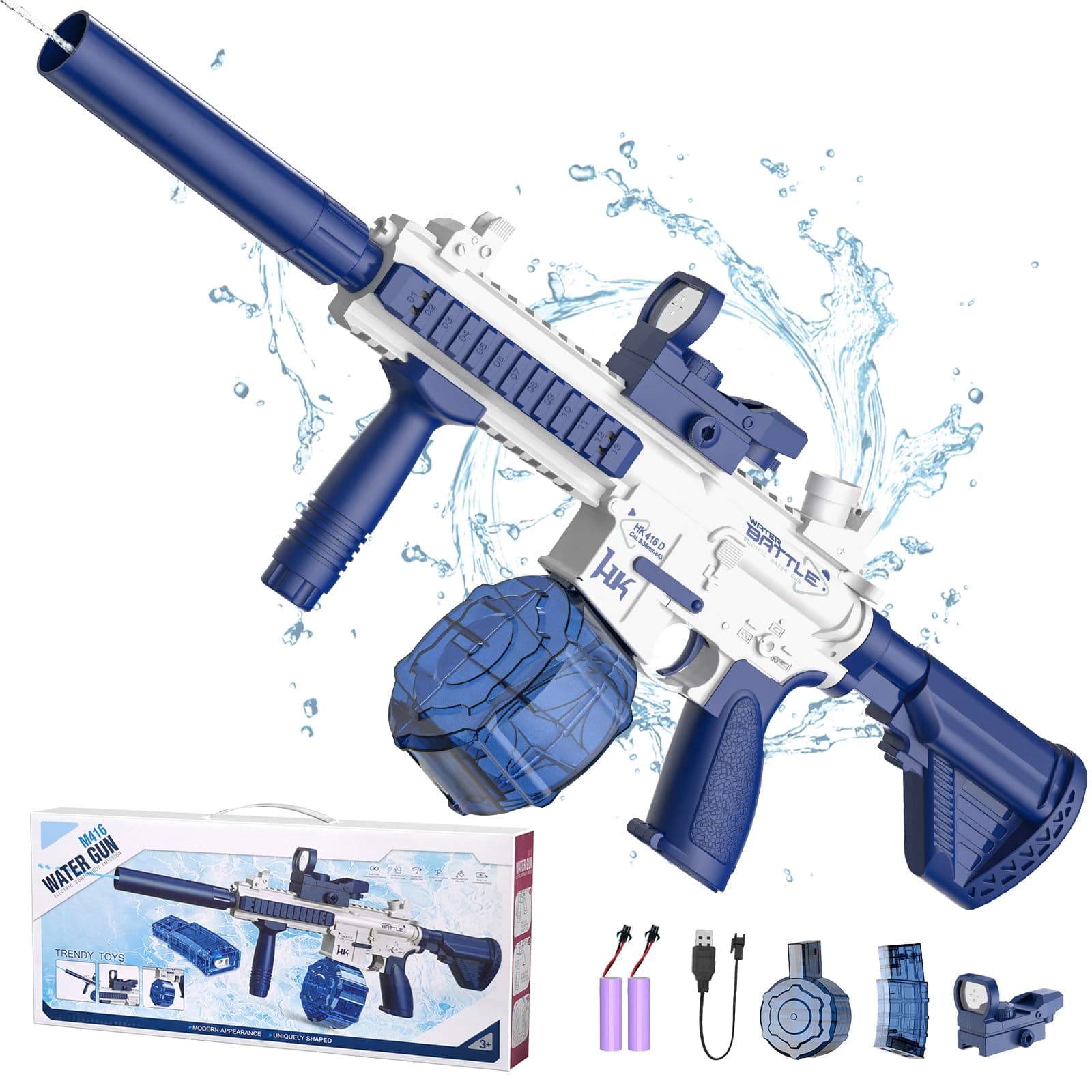 Electric Water Gun,Squirt Gun Toy,Automatic Water Gun Long Range Blaster Up to 32 FT,Outdoor Pool Party Shooting Game Toy with 2 Water Tanks & 2 Kits Batteries,Ideal Summer Gift for Kids & Adults.