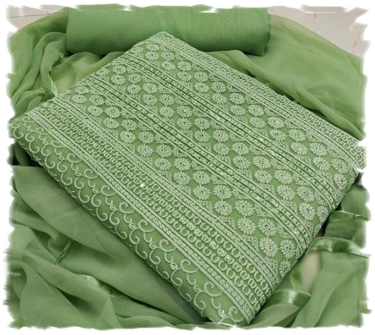 Pandadi Women's Georgette Lucknowi Chikankari Embroidered Unstitched Dress Material