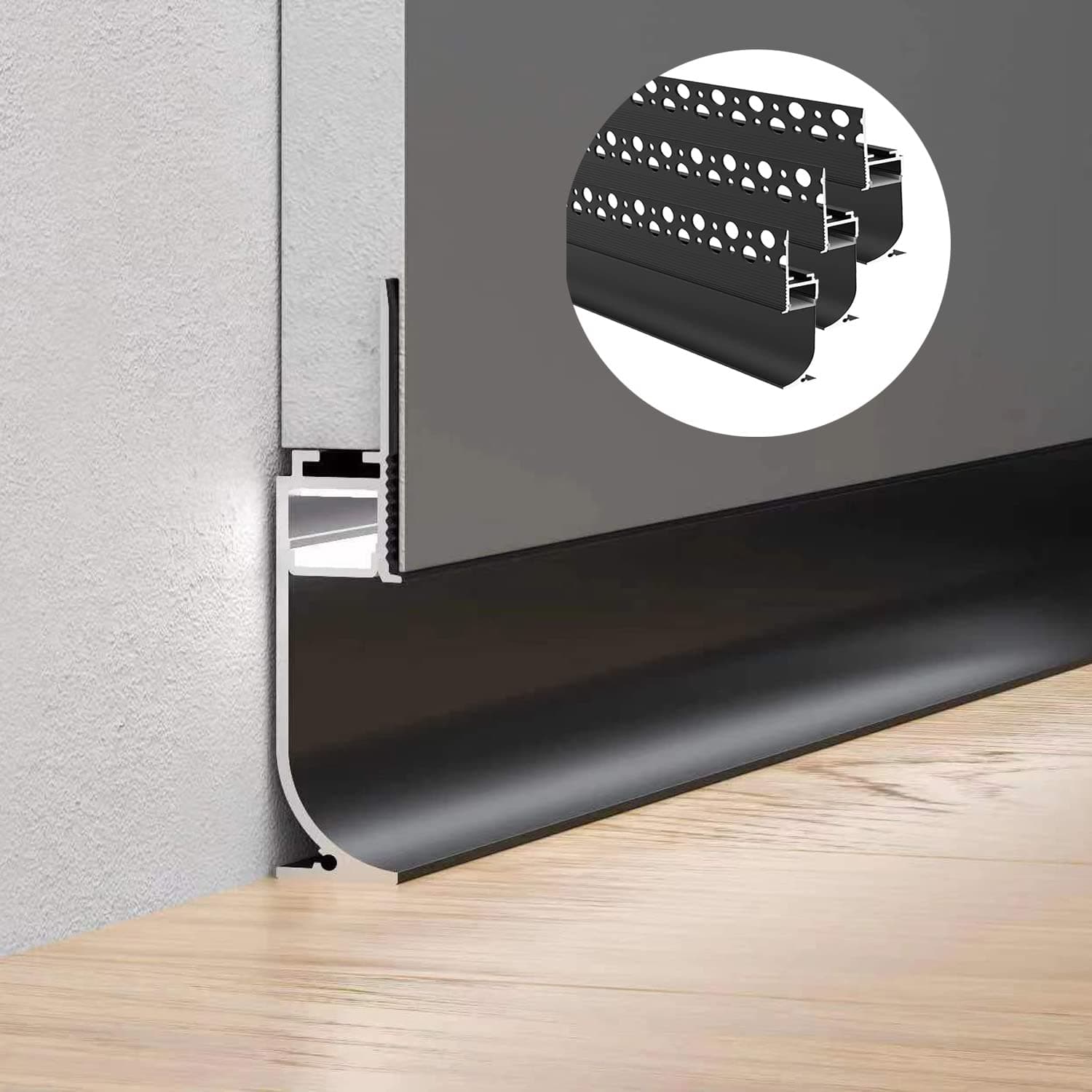 Besseto Black Baseboard LED Aluminum Channel,3 x 2m Toe Kick LED Strip Light Aluminum Channel Profile Skirtingboard Baseboard Light for Living Room Bedroom Kitchen Home Theater(3Pack 2M/6.6FT)