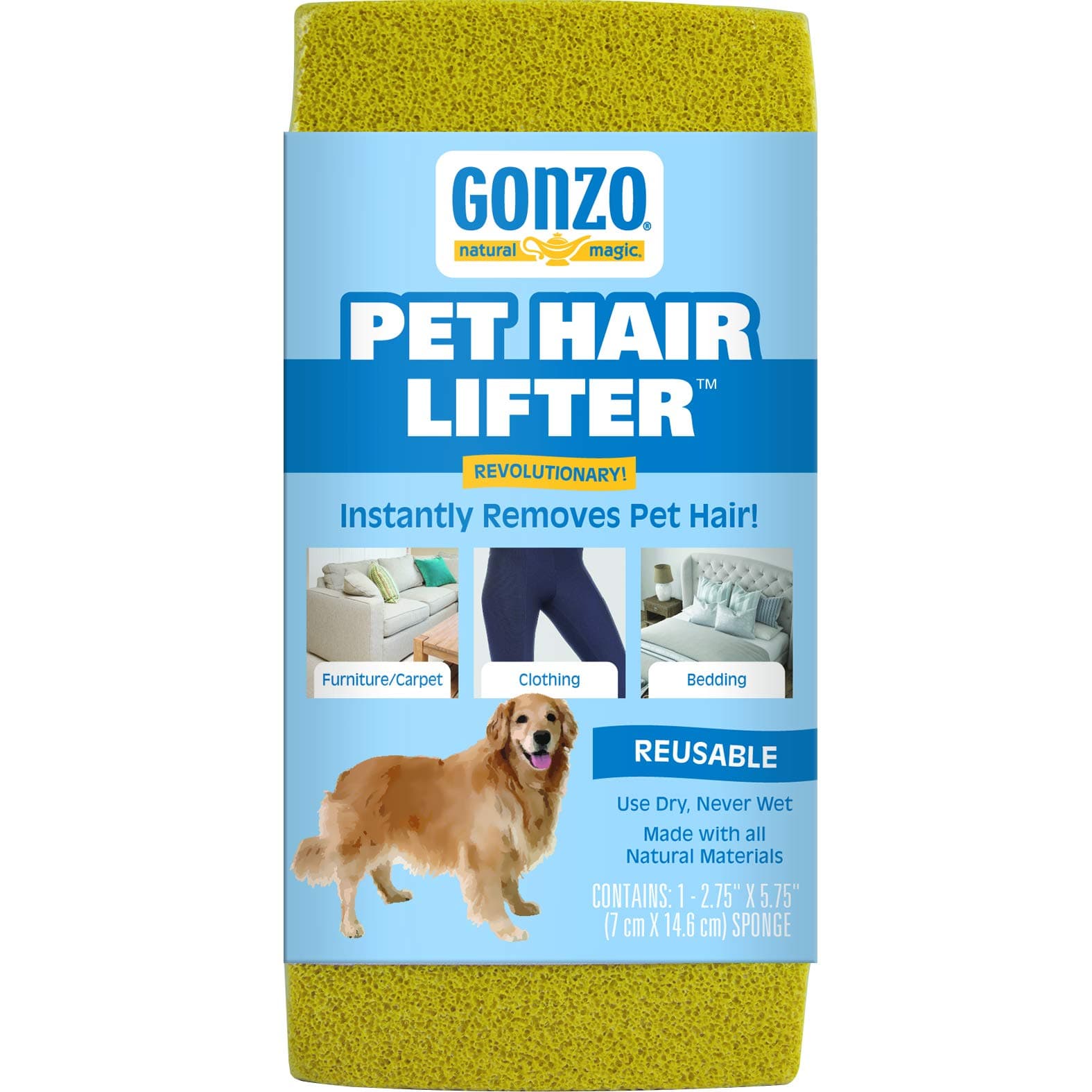 Pet Hair Lifter - Remove Dog, Cat and Other Pet Hair from Furniture, Carpet, Bedding and Clothing - 1 Sponge