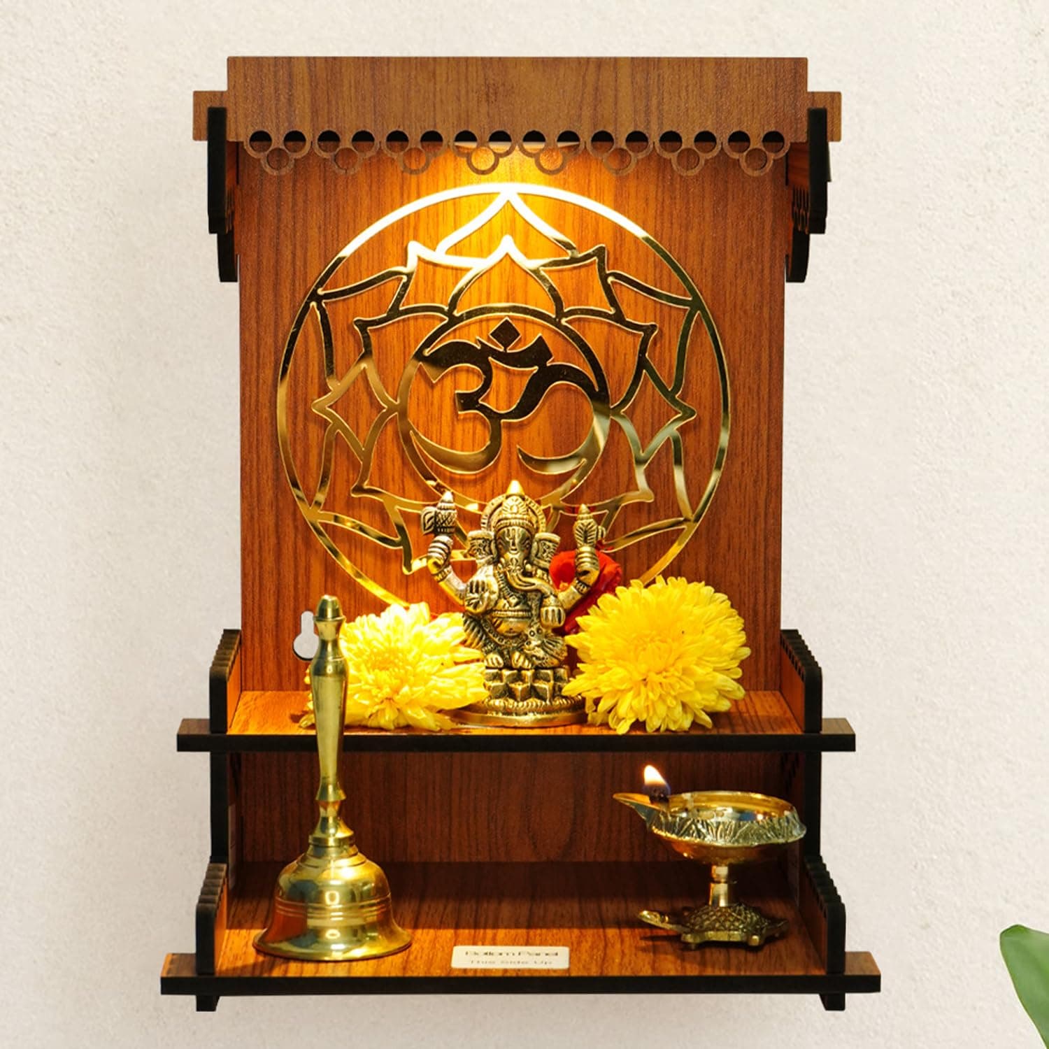 Wooden Pooja Mandir for Home Wall Mounted | Wooden God Temple for Home | Pooja Stand for Home | Puja Mandir for Home | Pooja Unit for Home with LED Spotlight | Temple for Office