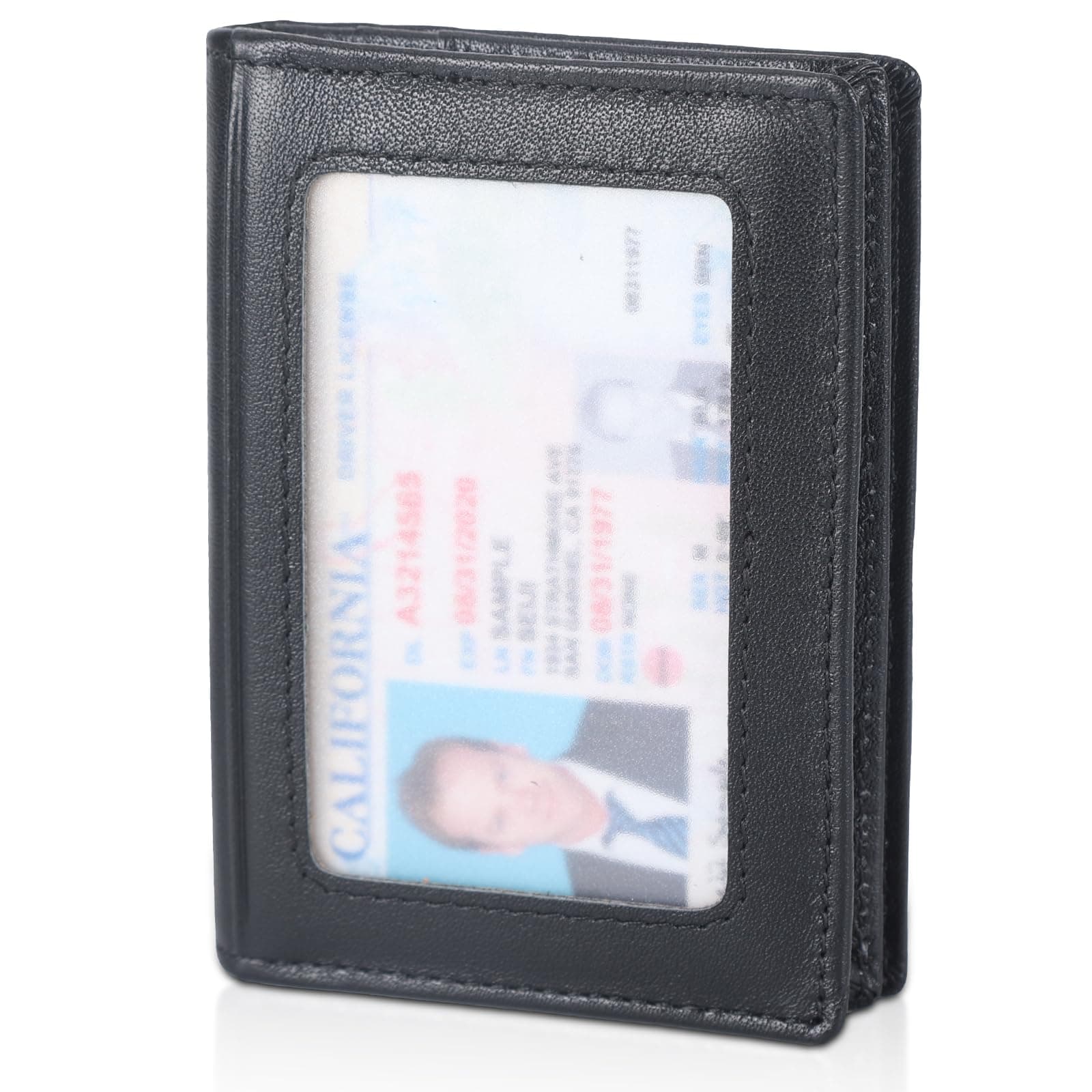 RFID Blocking Front Pocket Minimalist Slim Leather Bifold Wallet Credit Card Case Holder ID Window