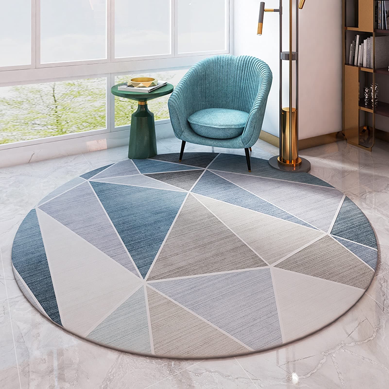 Tapis ronds bleu nordique gris 80 cm 100 cm 120 cm 140 cm 160 cm 180 cm 200 cm salon chambre tapis canapé maison sol décor tapis (Size : Diameter 80cm/2.6ft)