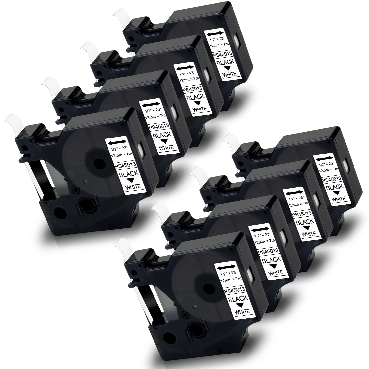 8X Pristar Compatible a45013 Label Tape Replacement for D1 Tape 45013 S0720530 12mm x 7m Black on White for LabelManager 160 210D 280 360D 420P 450 LabelPoint 100 150 LabelWriter 450 Duo
