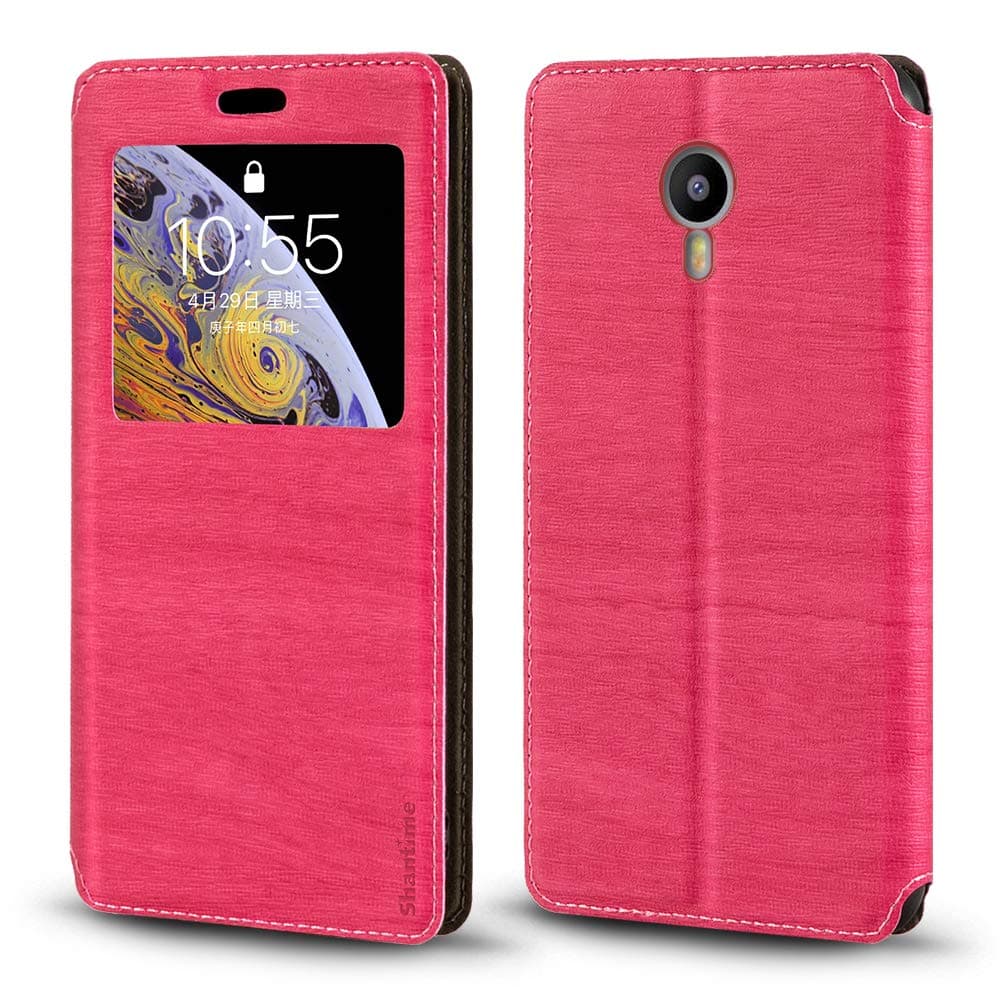 Meizu M3 Note Case, Wood Grain Leather Case with Card Holder and Window, Magnetic Flip Cover for Meizu Blue Charm Note 3