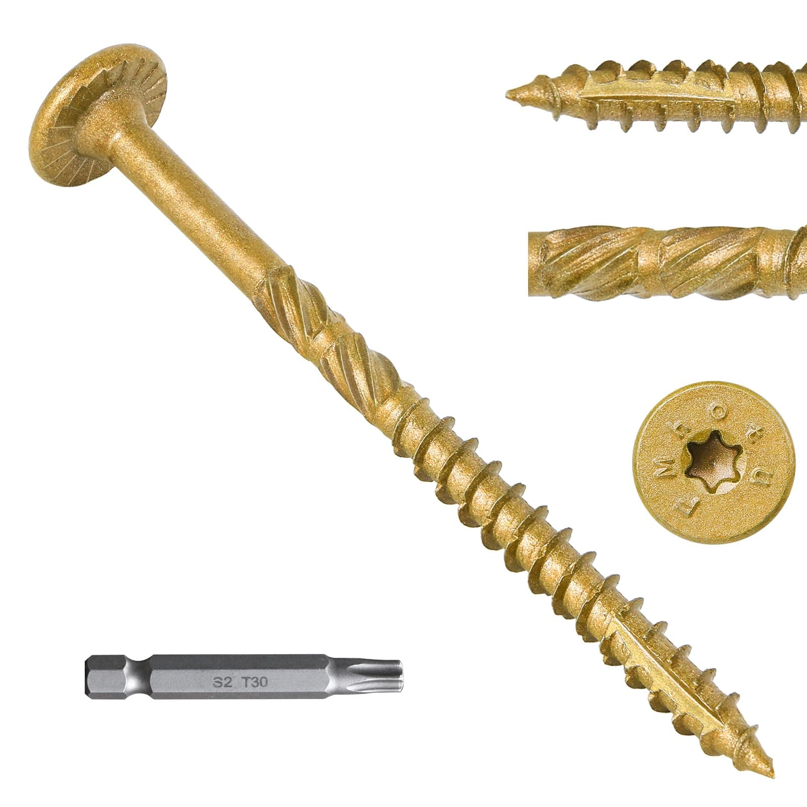 4-1/2 Inch Heavy-Duty Outdoor Deck Screws, 50Pcs Star Drive Decking Wood Screws, Rust Resistant Timber Screws for Timber/Log/Landscaping Wood (#14 x 4-1/2" Tan)