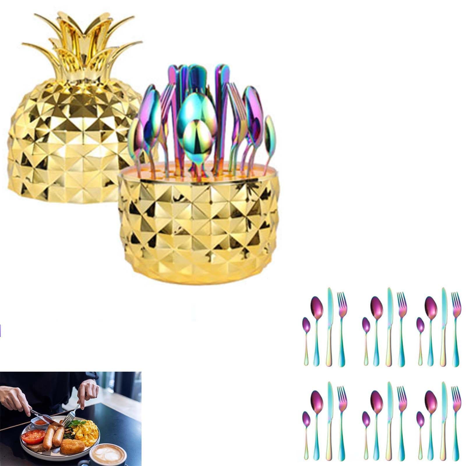 Internet Celebrity Pineapple Abs Mood Egg Tableware 24-Piece Set Stainless Steel Western Knife, Fork and Spoon Set,Colorful
