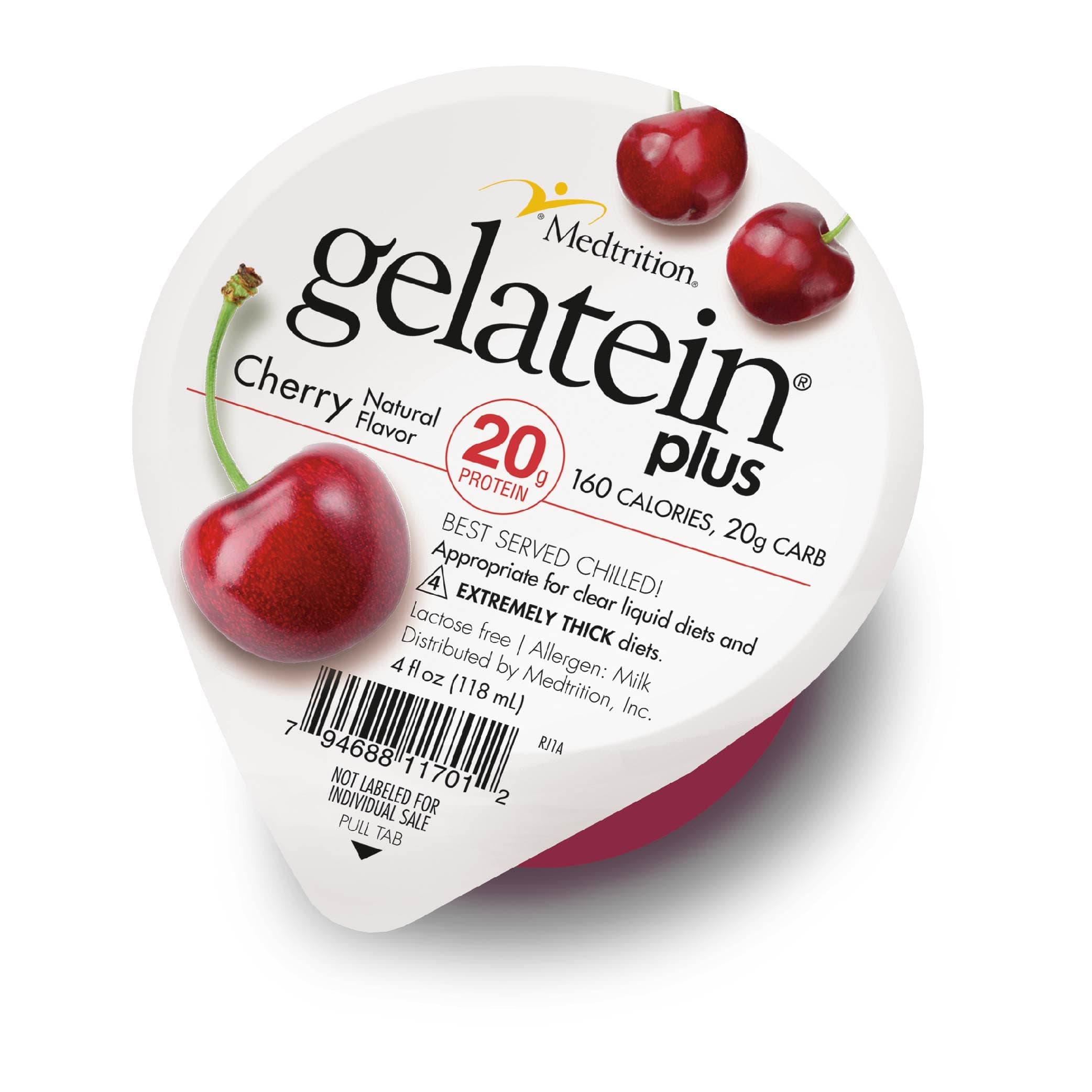 - Gelatein Plus Cherry: 20 grams of protein. Ideal for clear liquid diets, swallowing difficulties, dialysis and oncology. Great pre or post-workout snack. (12 pack)