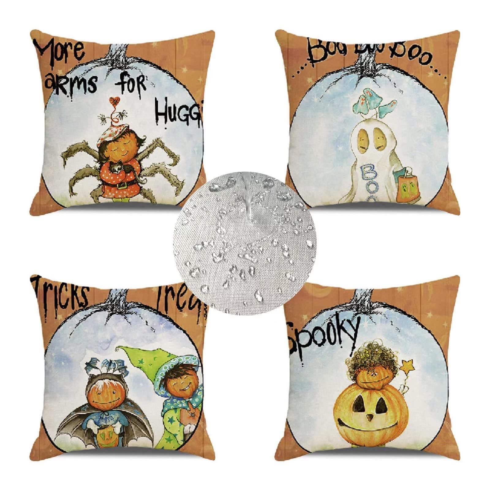 Set of 4 Outdoor Waterproof Throw Pillow Covers 14x14in Decorative Orgen Throw Pillow Cases Square Pillow Cases for Outdoor Chair Patio Garden Couch Tent Balcony Sofa Room Decor Halloween-AE3207