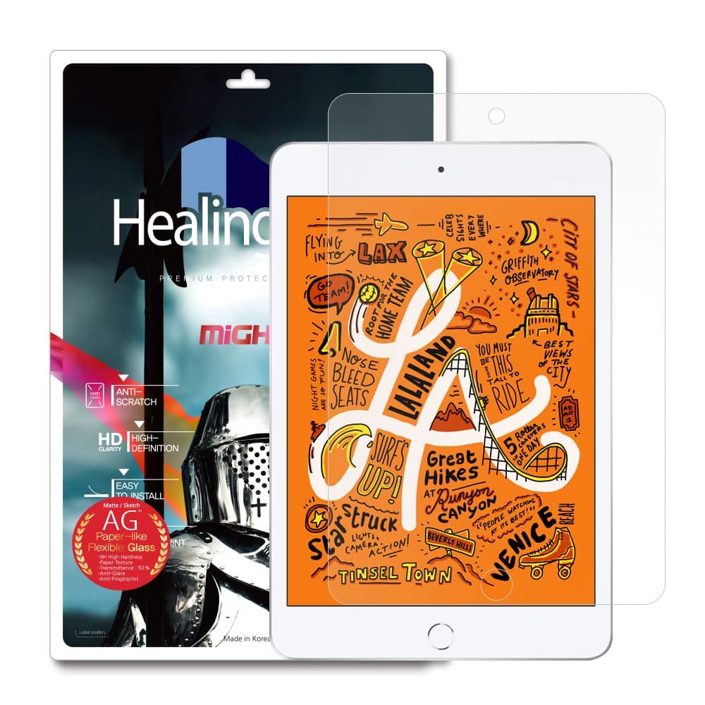 Compatible with iPad Mini 5 / Screen Protector, [1 + 1 Pack], Healing Shield PL-TG Paper-Like Tempered Glass 1-Pack Front & 1-Pack Matte Back Protection Film