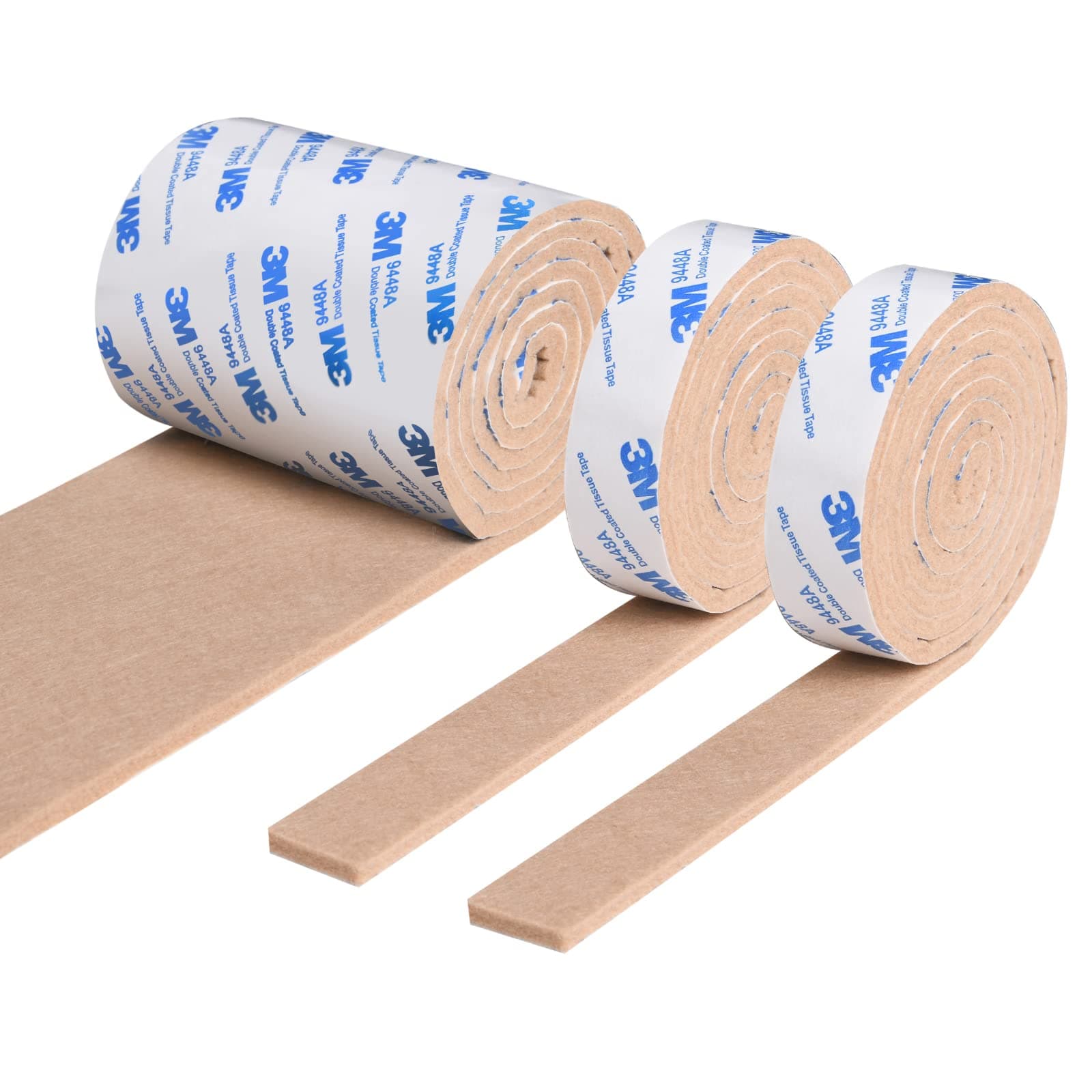 Vicloon Self-Adhesive Felt Pads, 120 cm, 3 Rolls, Free Cutting of Any Size, Non-Slip, Adhesive Felt, Protects Your Furniture and Wooden Floors, Brown, 2 Sizes