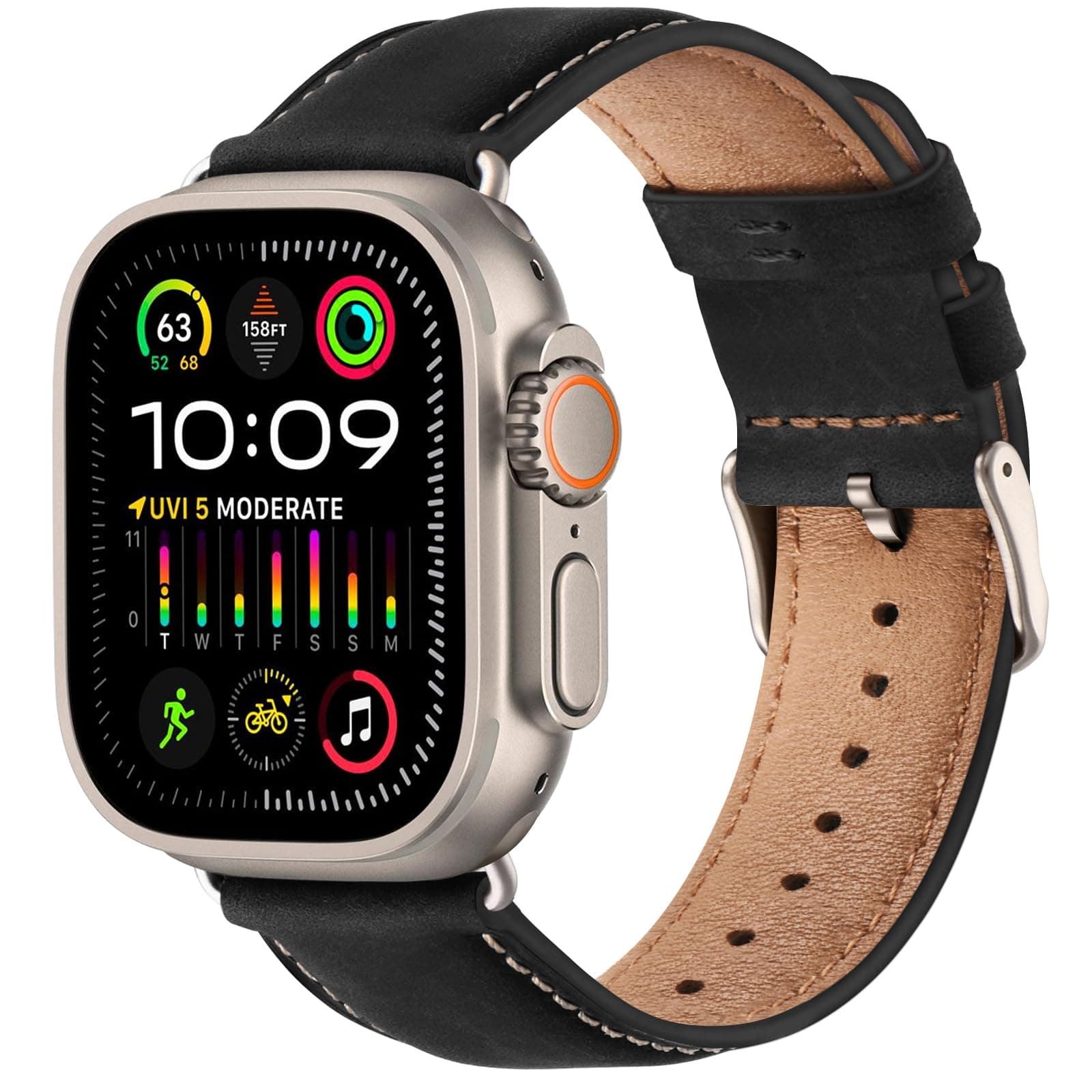 SUNFWR Leather Bands Compatible with Apple Watch Band 42mm(Series 3 2 1) 44mm 45mm 46mm 49mm for Men Women, Top Grain Genuine Leather Replacement Strap for iWatch Ultra 3 2 1, SE3 2 1, Series 11 10 9 8 7 6 5 4 3 2 1