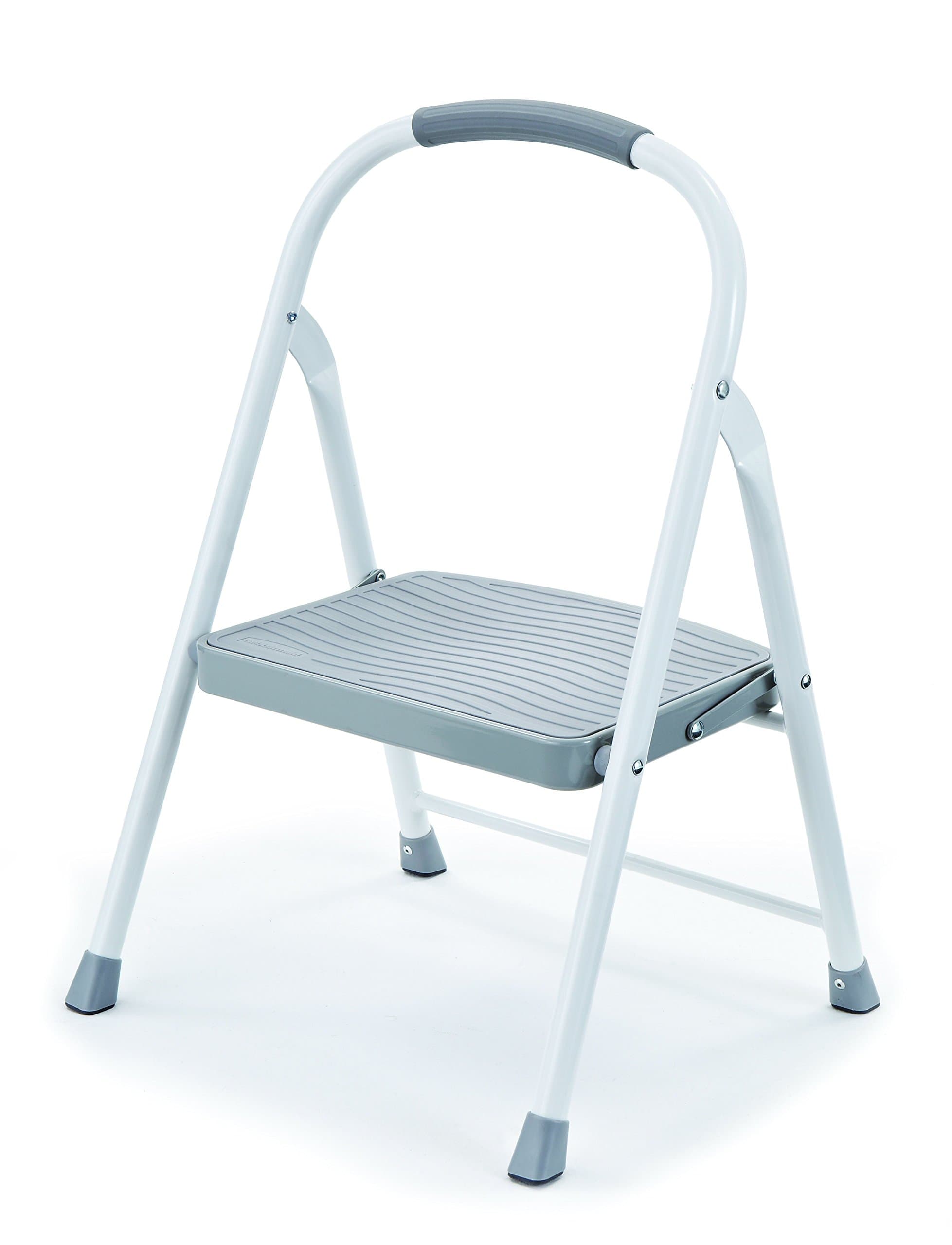 1-Step Steel Ladder, Folding Step Stool with Hand Grip and Traction Molded Steps, White, Tested to ANSI US Safety Standards, No Assembly Required