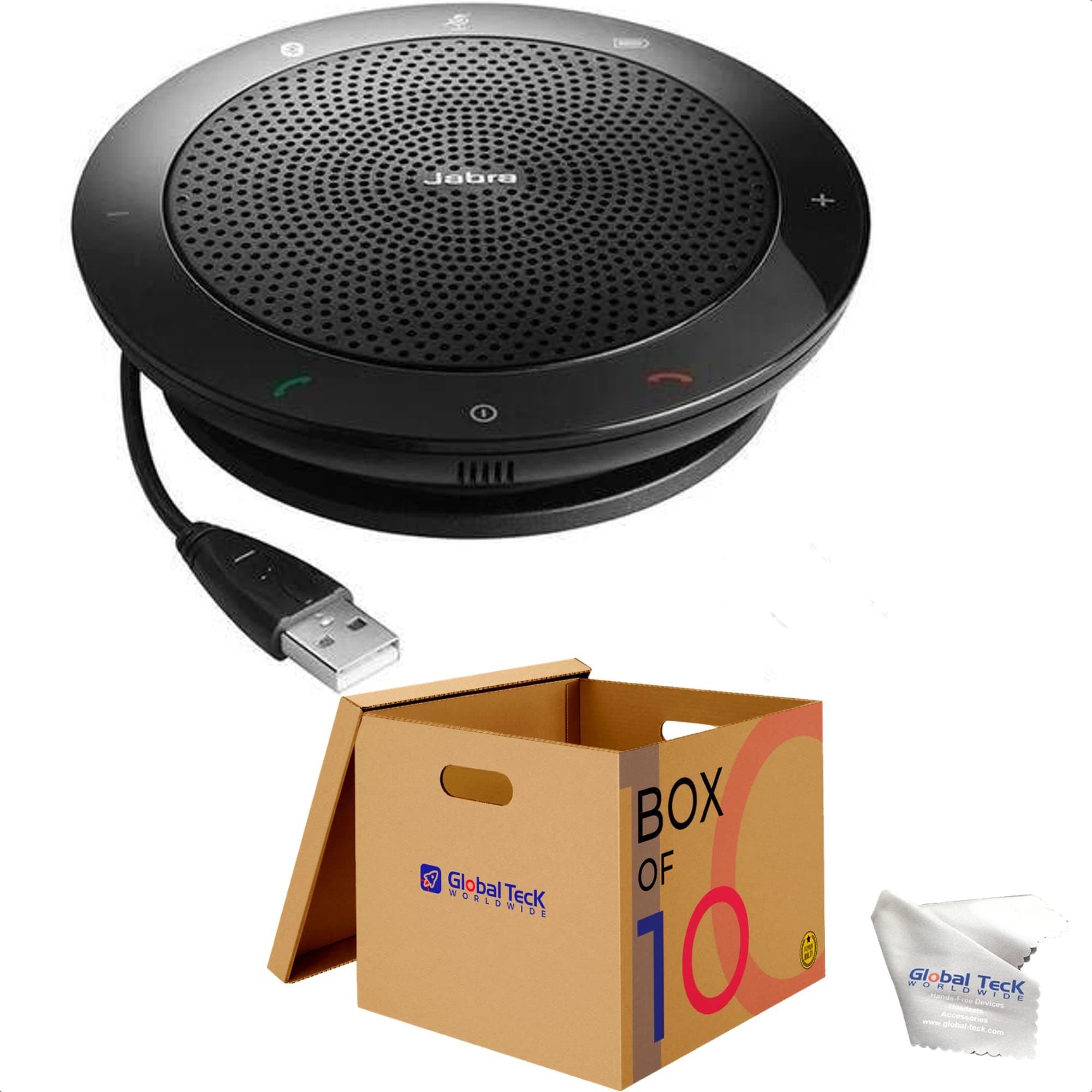 Jabra Speak 510 MS Bluetooth Speakerphone (10 Pack) - PC, MAC, Tablet, Smartphone Compatible, Teams Version - Bundled with Global Teck Cloth (10 Pack)