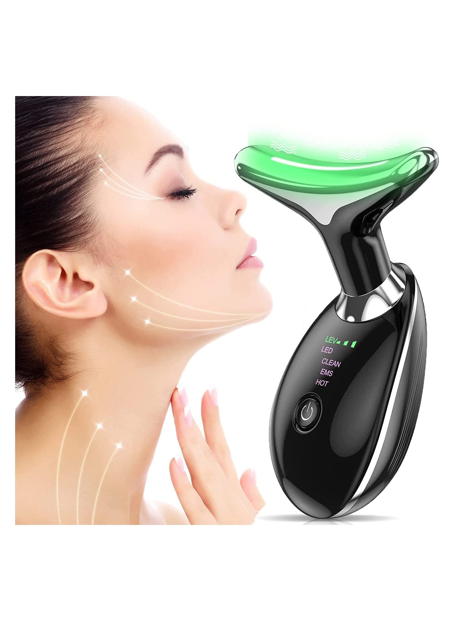 COOLBABY Facial Neck Lifting Machine Sonic Face Massager Beauty Device Wrinkles Remover Skin Rejuvenation Anti-aging Rechargeable 3 Modes Black