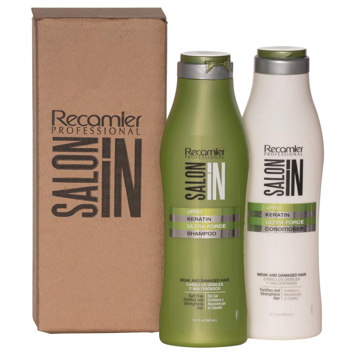 Salon In by Recamier | Keratin Ultra Force Hair Shampoo and Conditioner Set (10.1 fl oz / 300 ml) | Repair & Strength