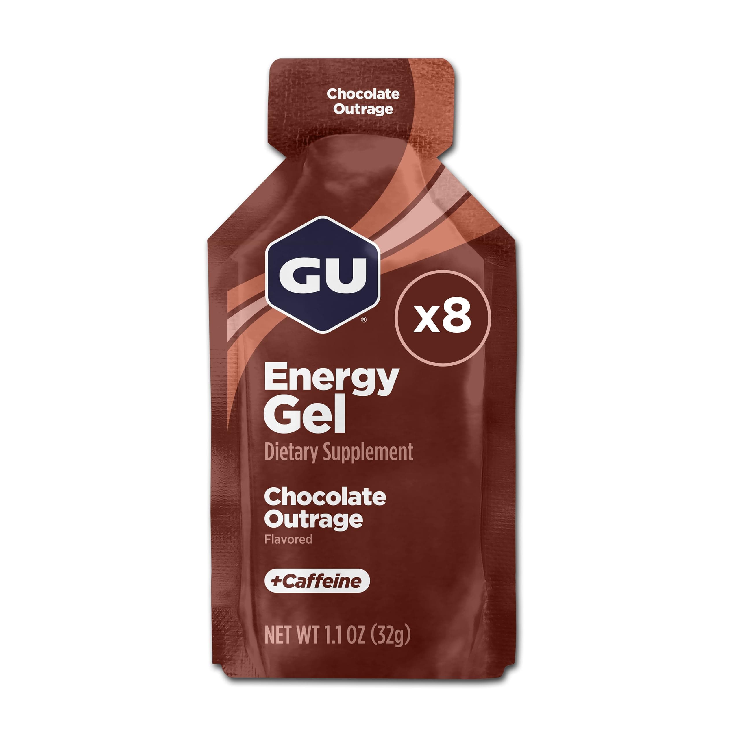 GU Energy Original Sports Nutrition Energy Gel, Vegan, Gluten-Free, Kosher, and Dairy-Free On-the-Go Energy for Any Workout, 8-Count, Chocolate Outrage