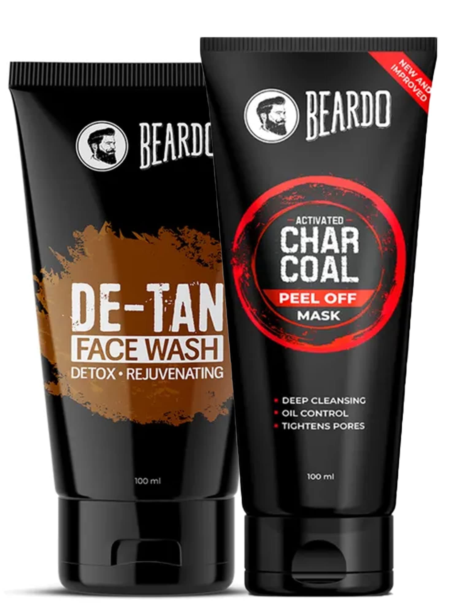 BEARDO Activated Charcoal Peel Off Mask and De-Tan Face Wash Combo (Pack of 2)