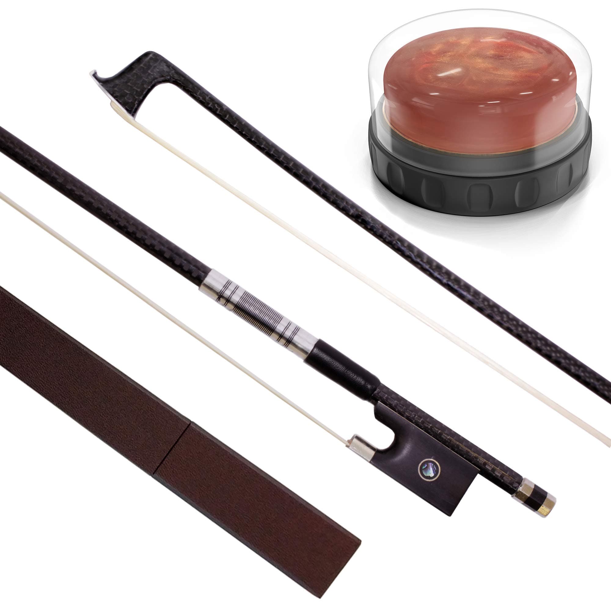 Carbon Fiber Violin Bow 4/4 Full Size With Rosin for Violin Strings, Violin Bow Case and Ebony Frog - Natural Horse Hair - Well Balanced - Great For Electric Violins - Rosin for Violin, Cello, Viola