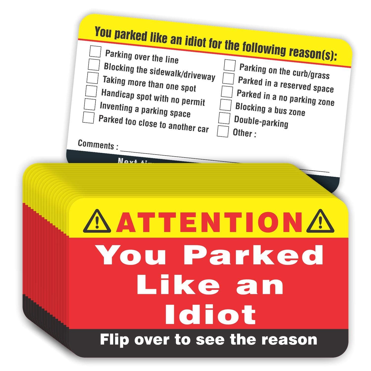 You Parked Like an Idiot Business Cards (Pack of 100) Bad Parking Cards 3.5"x2" Multi Reasons Violation stocking stuffers for adults