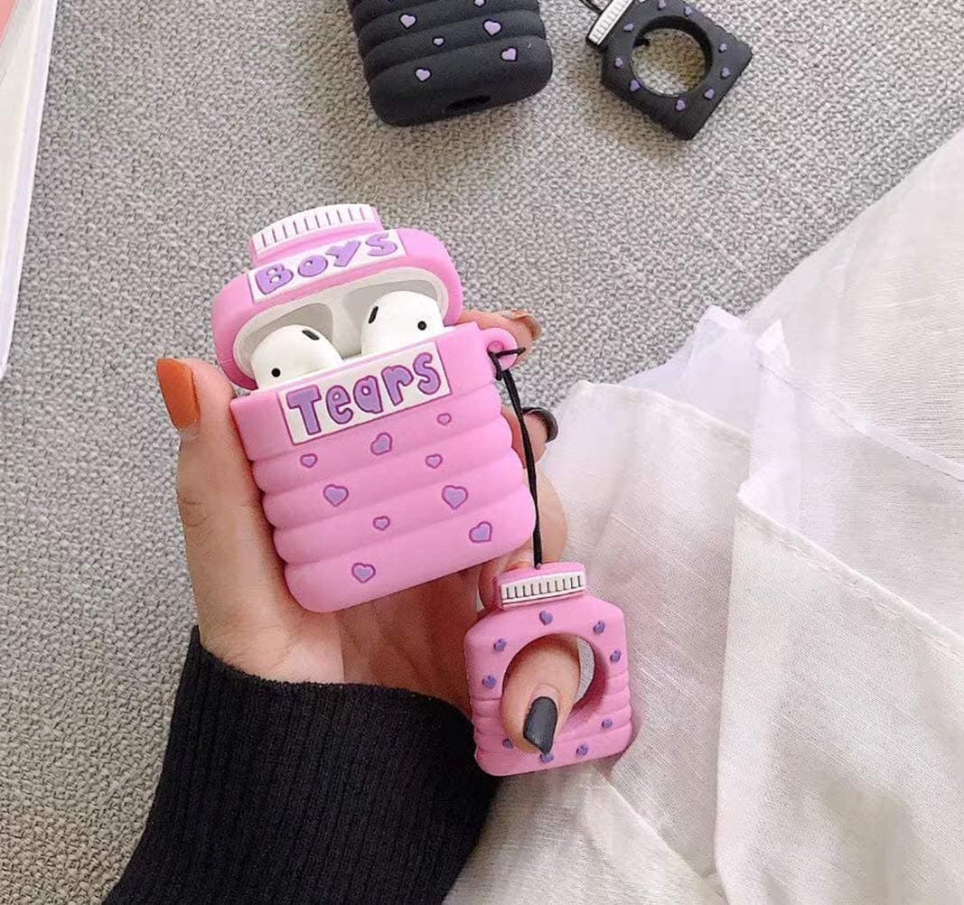 Airpods Case,New 3D Cartoon Case Boys Tears Mineral Water Bottle Case for Apple Airpods 1&2, Airpods Shockproof Protective Premium Silicone Cover and Skin for Apple Airpods 1&2 Charging Case (Pink)