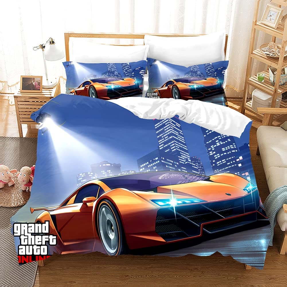 PTNQAZ 3D Game GTA V Bedding Set For Boys Children Printed Grand Theft Auto Duvet Covers With Pillowcases Kids Quilt Cover Bedclothes (Double)
