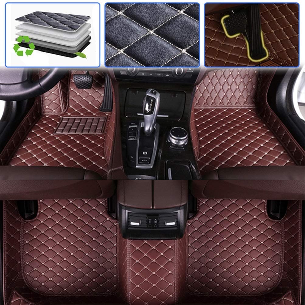 Car Floor Mats Compatible with Lexus LX Eight-Seats 16-19(fire Extinguisher) Floor Liner Waterproof Anti-Skid Luxury Leather Full Coverage Liner Front ＆ Rear Mat/Set(Coffee Color)