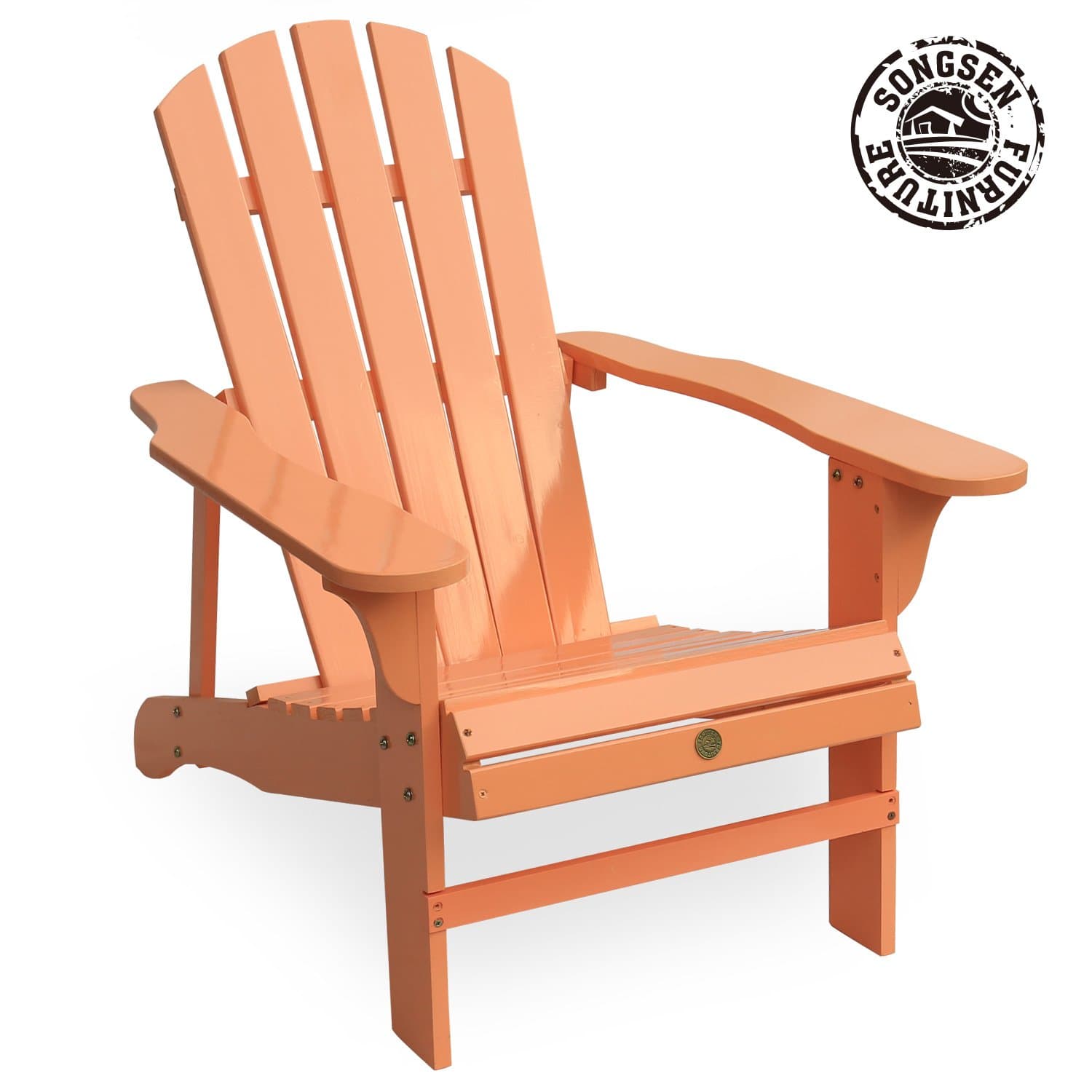 Outdoor Wooden Adirondack Chair Lawn Patio Deck Garden Furniture, Light Orange