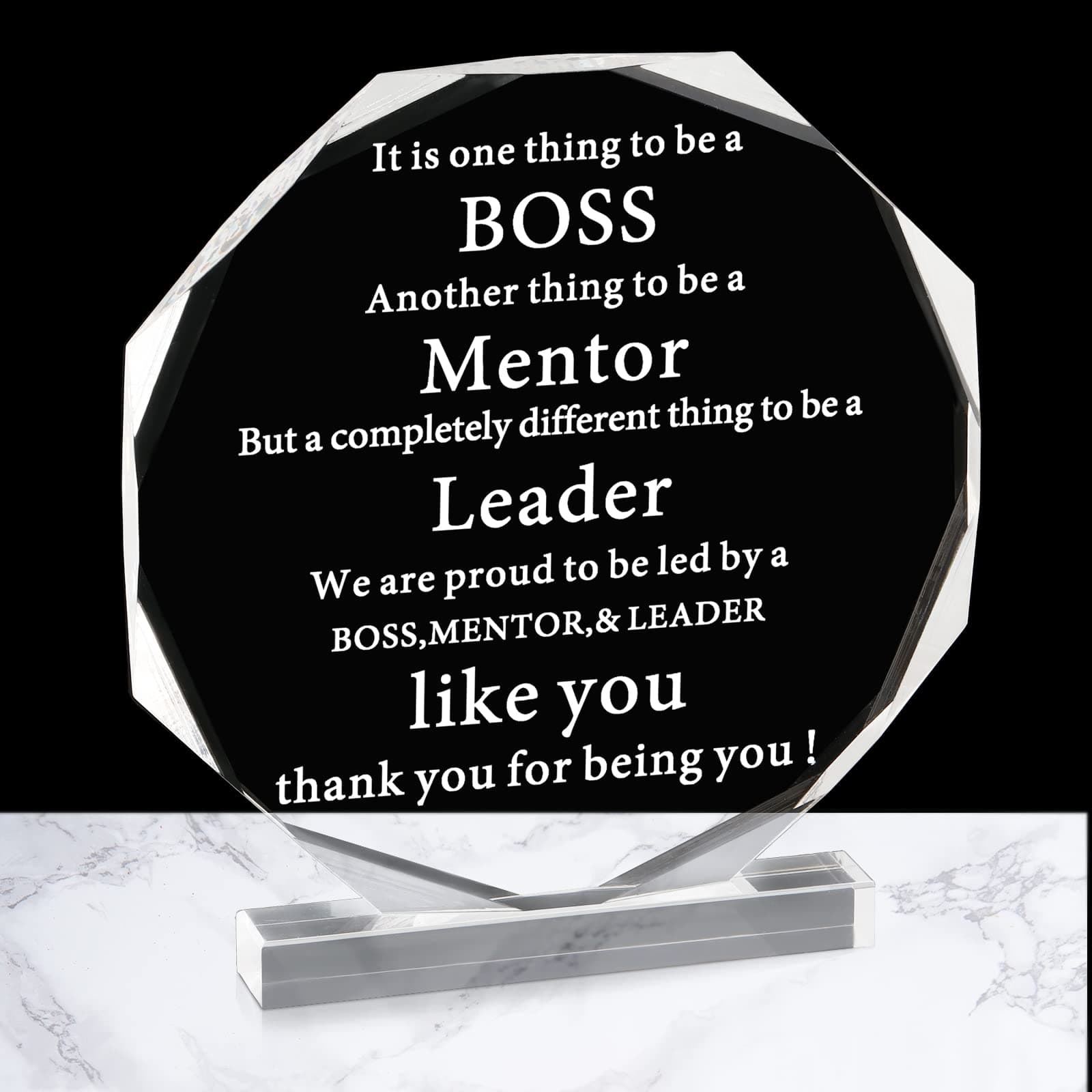 Boss Gifts Acrylic Boss Day Gifts for Men Women Office Gifts for Boss Leader Going Away Gift for Boss Appreciation Plaque Funny Work Gifts Acrylic Male Boss Desk Sign Birthday Paperweight (Octagon)
