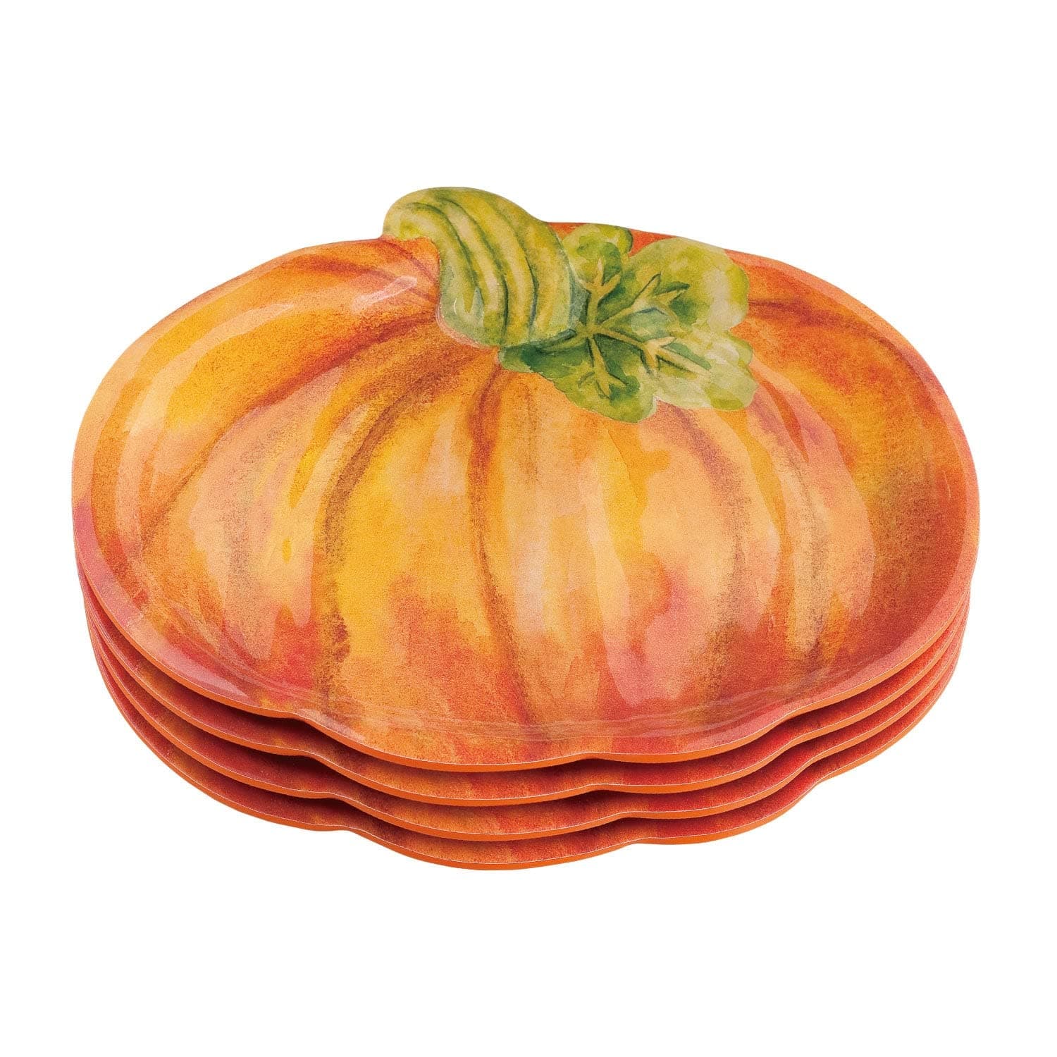 Supreme Housewares Pumpkin-Shaped Melamine Plates - Fall Harvest Theme, BPA-Free, Dishwasher Safe, for Appetizers, Dessert, Snacks, and Thanksgiving, Orange, 7.875 x 7 Inch, Set of 4