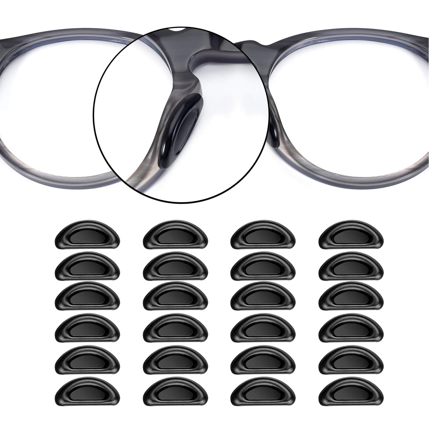 Nose Pads for Glasses, 20 Pairs Stick On Silicone Anti-Slip Sunglasses Nose Pads for Plastic Frames Thin Nose Pads Eyeglasses (Black)