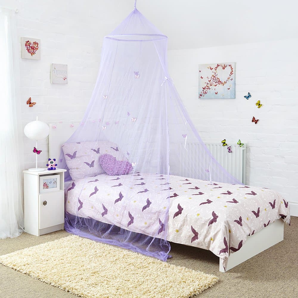 Princess Bed Canopy - Beautiful Butterfly Childrens Bed Canopy in Lilac - Quick and Easy To Hang Girls Bedroom Accessories - Perfect Gift for Girls, Daughters and Granddaughters