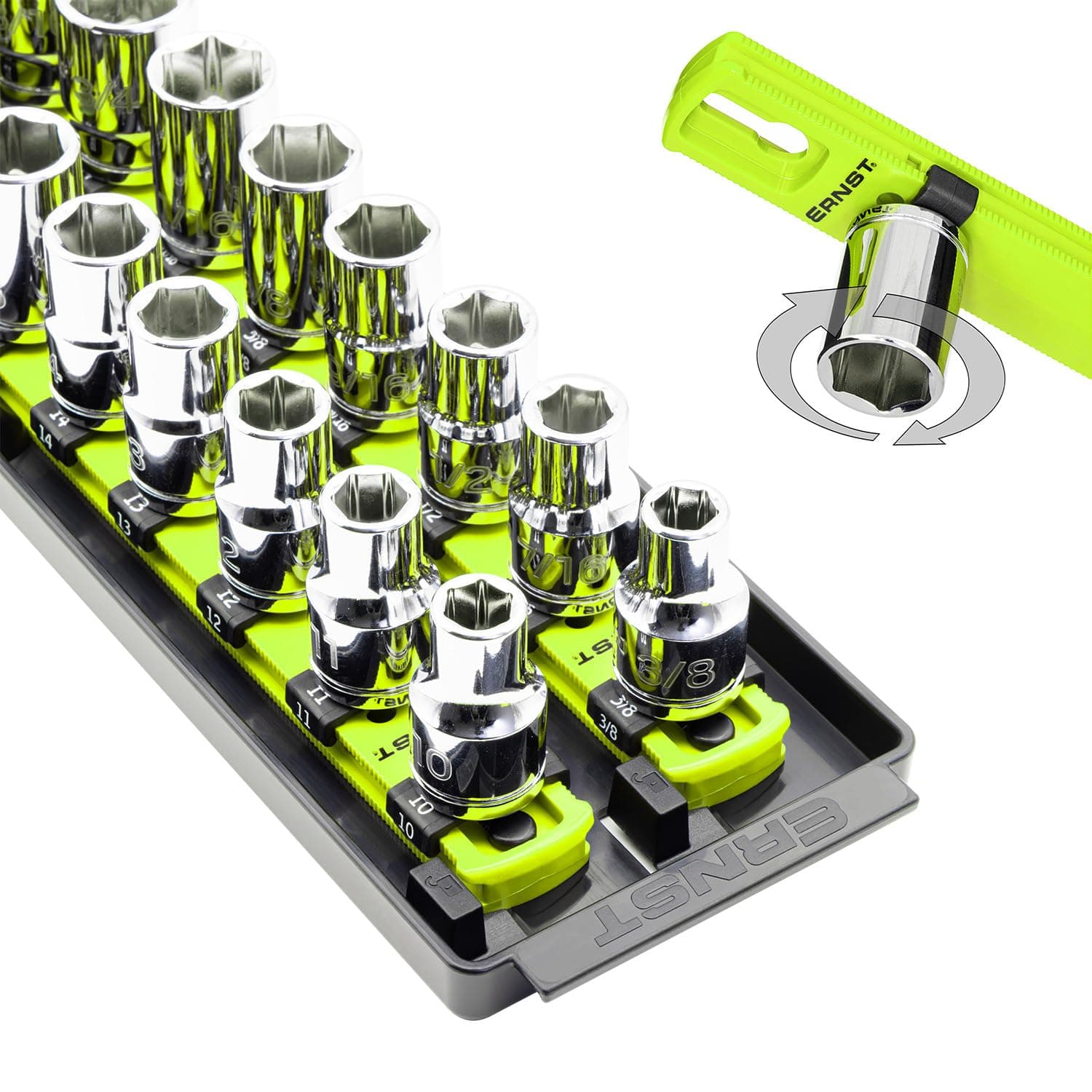 Ernst Manufacturing8463HV Socket Boss 2-Rail, 1/2-Inch-Drive Socket Organizer, 19-Inch, High-Visibility