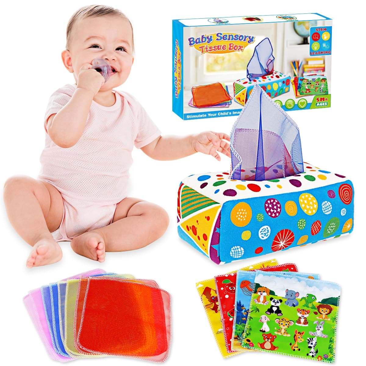 Aiduy Baby Toys 6 to 12 Months - Baby Tissue Box Toys Montessori Toys for Babies 6-12 Months Soft Crinkle Infant Sensory Toys for 1 Year Old Early Learning Toys Baby Boys Girls Gifts
