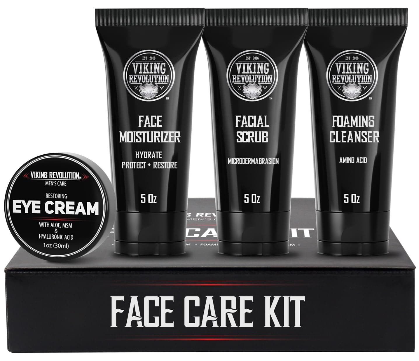 – Mens Skin Care Kit - Mens Facial Care Kit - Includes (148ml Each) Rejuvenating Face Moisturiser, Microdermabrasion Facial Scrub, Foaming Cleanser & Eye Cream (30ml) - Gifts For Men