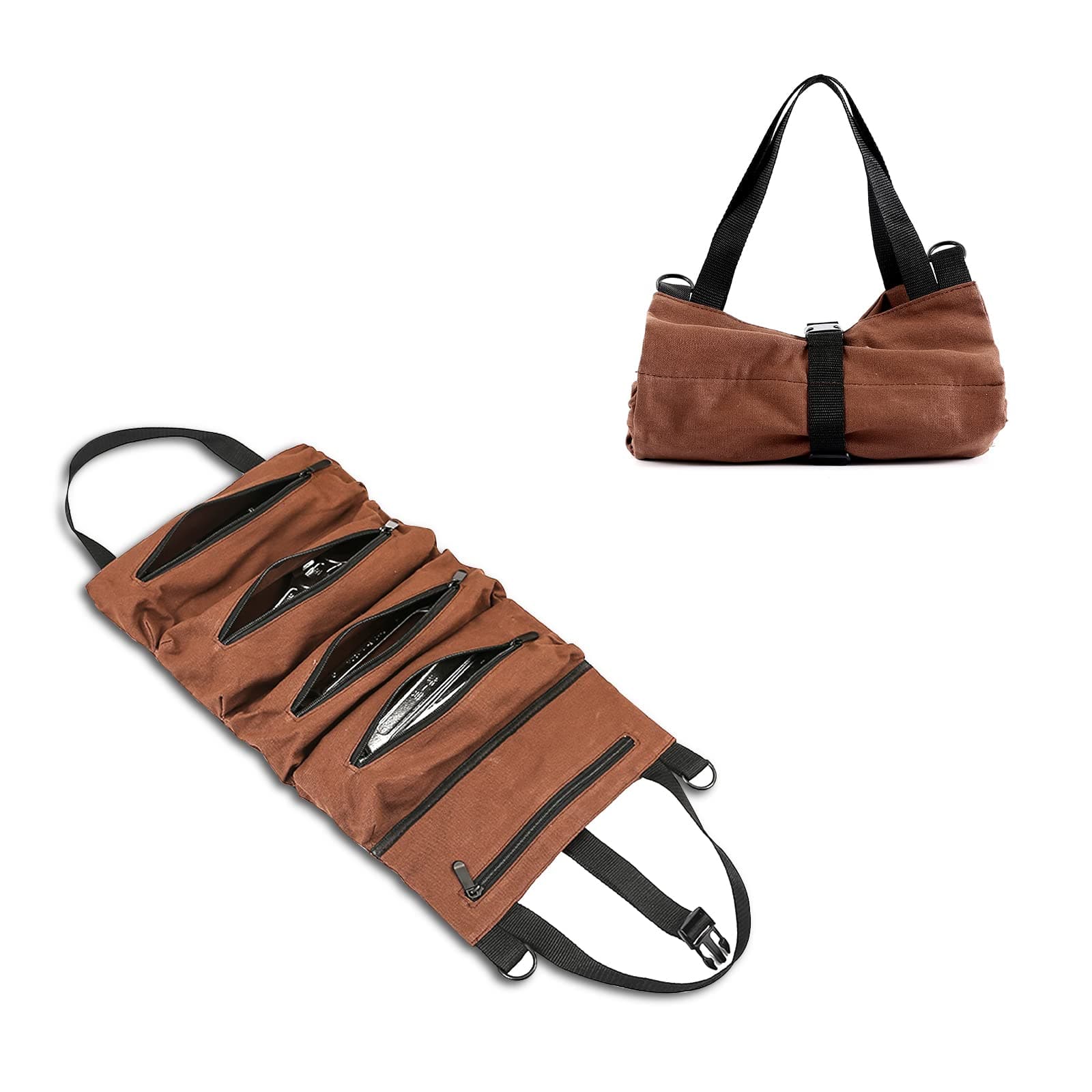 Super Roll Tool Roll,Multi-Purpose Roll Up Tool Bag, Wrench Roll,Canvas Tool Organizer Bucket,Car First Aid Kit Wrap Roll Storage Case,Hanging Tool Zipper Carrier Tote,Car Camping Gear