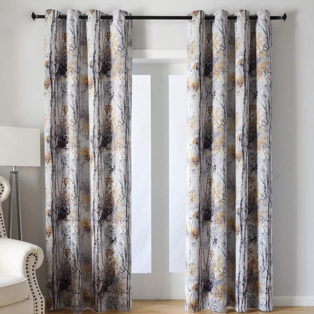 Kotile Grey Blackout Curtains for Bedroom/Living Room 95 Inches Length 2 Panels, Home Decor Window Treatment Thermal Insulated Ring Top Curtains with Colorful Tree Floral Design Print
