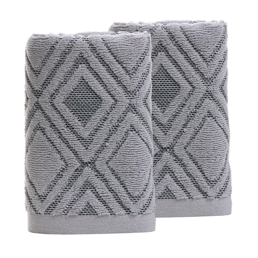 PidadaHand Towels Set of 2 Diamond Pattern 100% Cotton Absorbent Soft Decorative Towel for Bathroom 13.4 x 29.5 Inch (Gray)