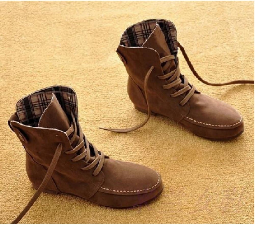 New Women Flat Ankle Snow Motorcycle Boots Female Suede Leather Lace-up Martin Boot
