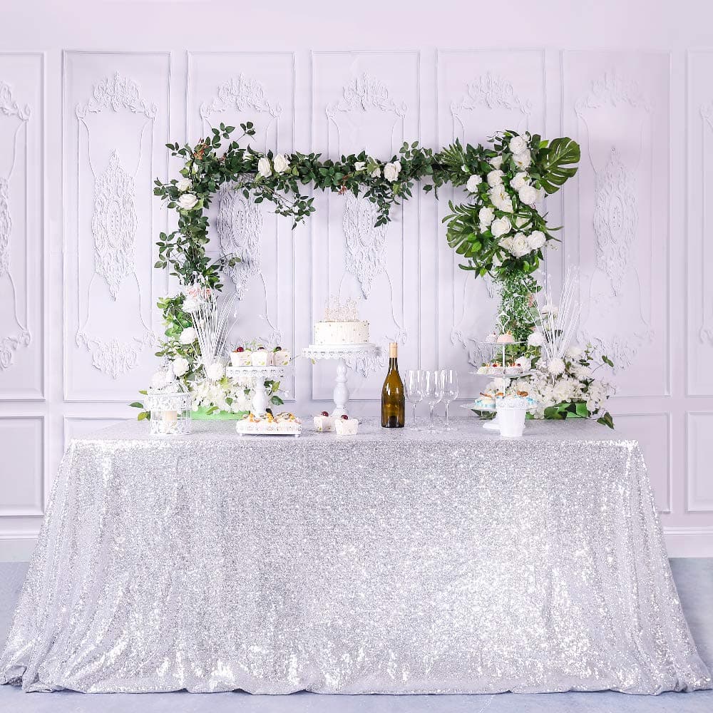 CIPAZEE Glitter Silver Sequin Tablecloth - Rectangle 50x84 Inch Party Wedding Brithday Christmas Sparkle Table Cloth Rectangular Shimmer Table Cover Linen