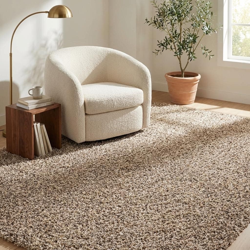 Solid Shag Collection Area Rug (9' x 12' Rectangle, Taupe)