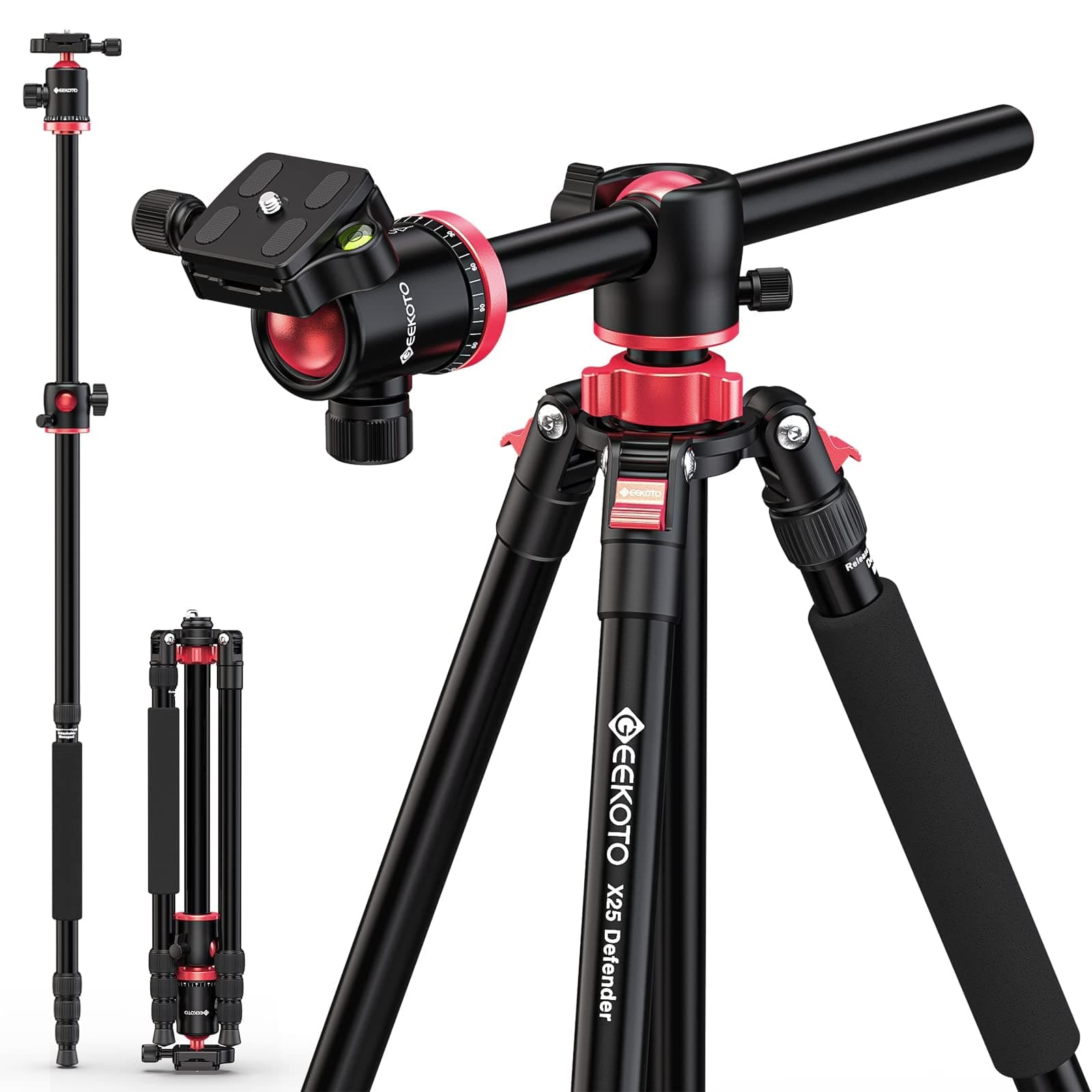 Geekoto Tripod, Camera Tripod for DSLR, Compact 75’’ Aluminum Alloy Tripod with 360 Degree Ball Head, Professional Horizontal Tripod for Travel and Work (X25)