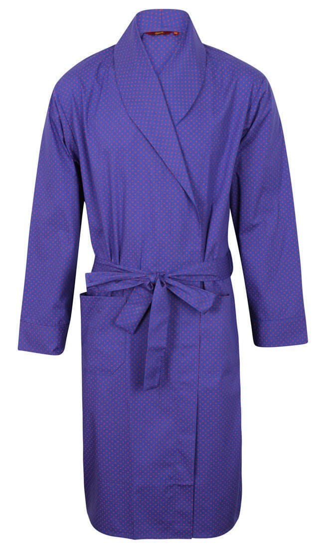 Somax Men's Luxury Lightweight Cotton Dressing Gown – Blue with Red Polka Dots