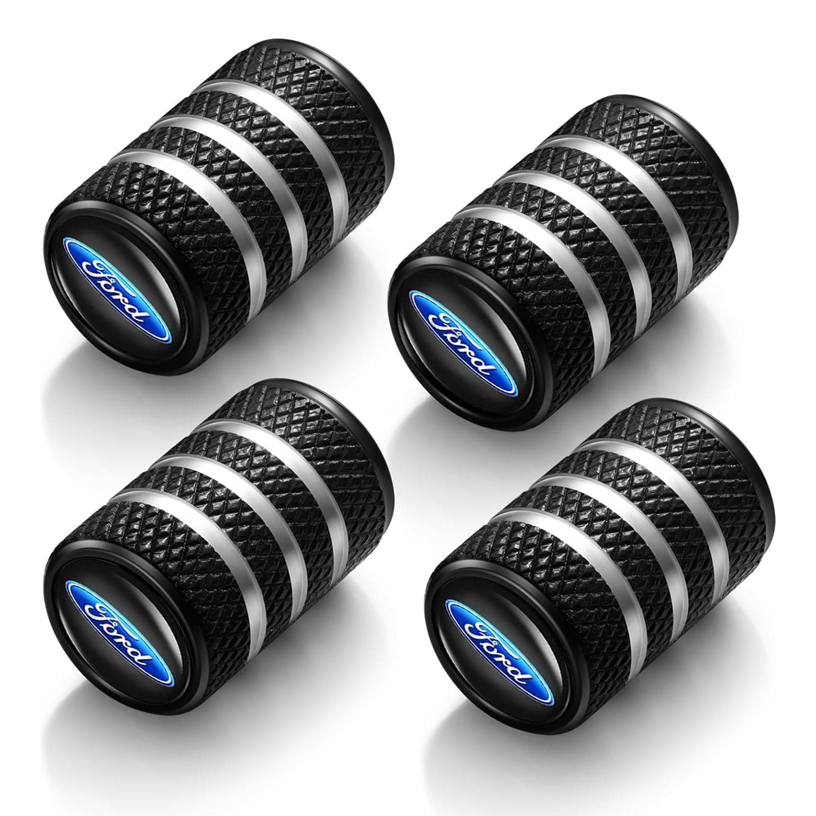 Tire Valve Stem Cap, for Ford Fusion F150 F250 F350 F450 F550 Edge Explorer Mustang F151 Stem Caps, Metal 4 pcs Tire Valve Stem Cap, Stem Covers, with O Rubber Seal, FT Black