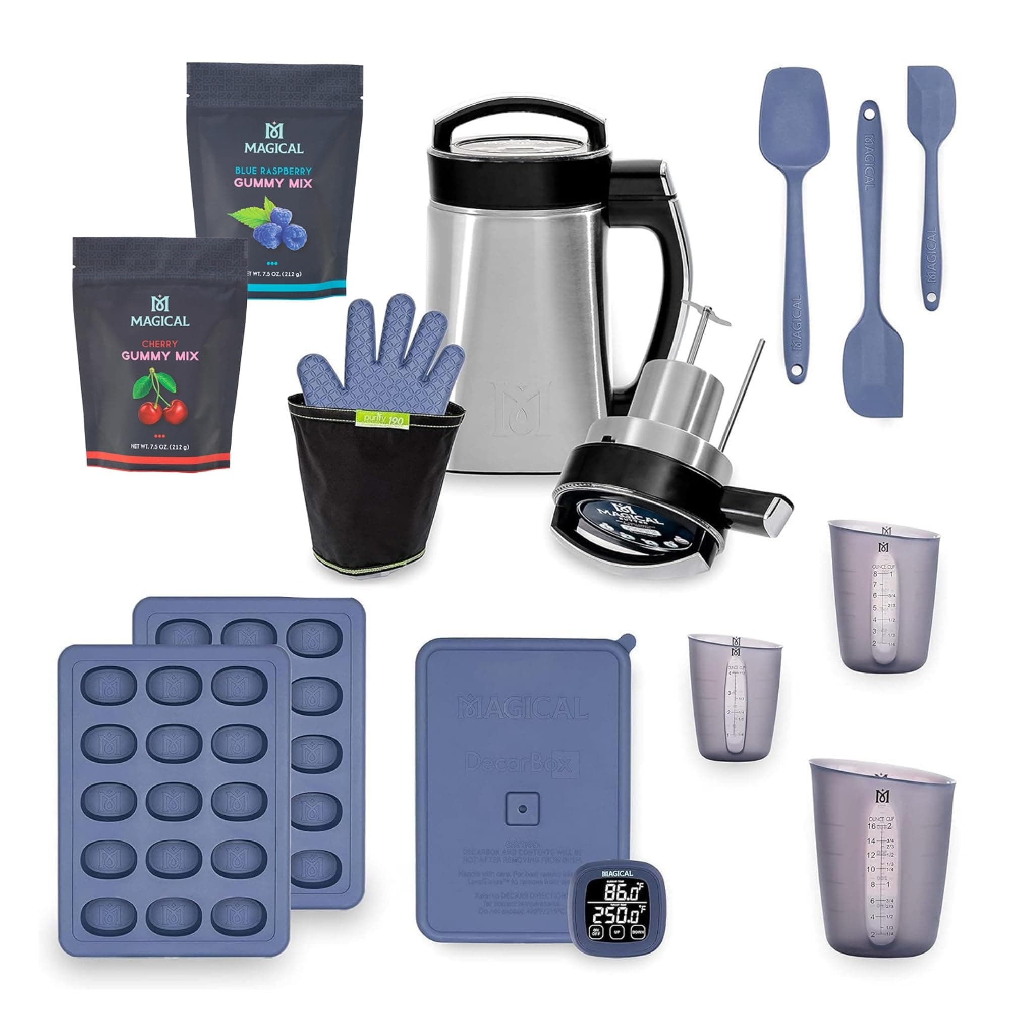 Magical Butter Complete Infusion & Gummy Kit – MB2E Machine, Blue Raspberry & Cherry Mix, DecarBox, 10 mL Molds, Spatulas & Cups