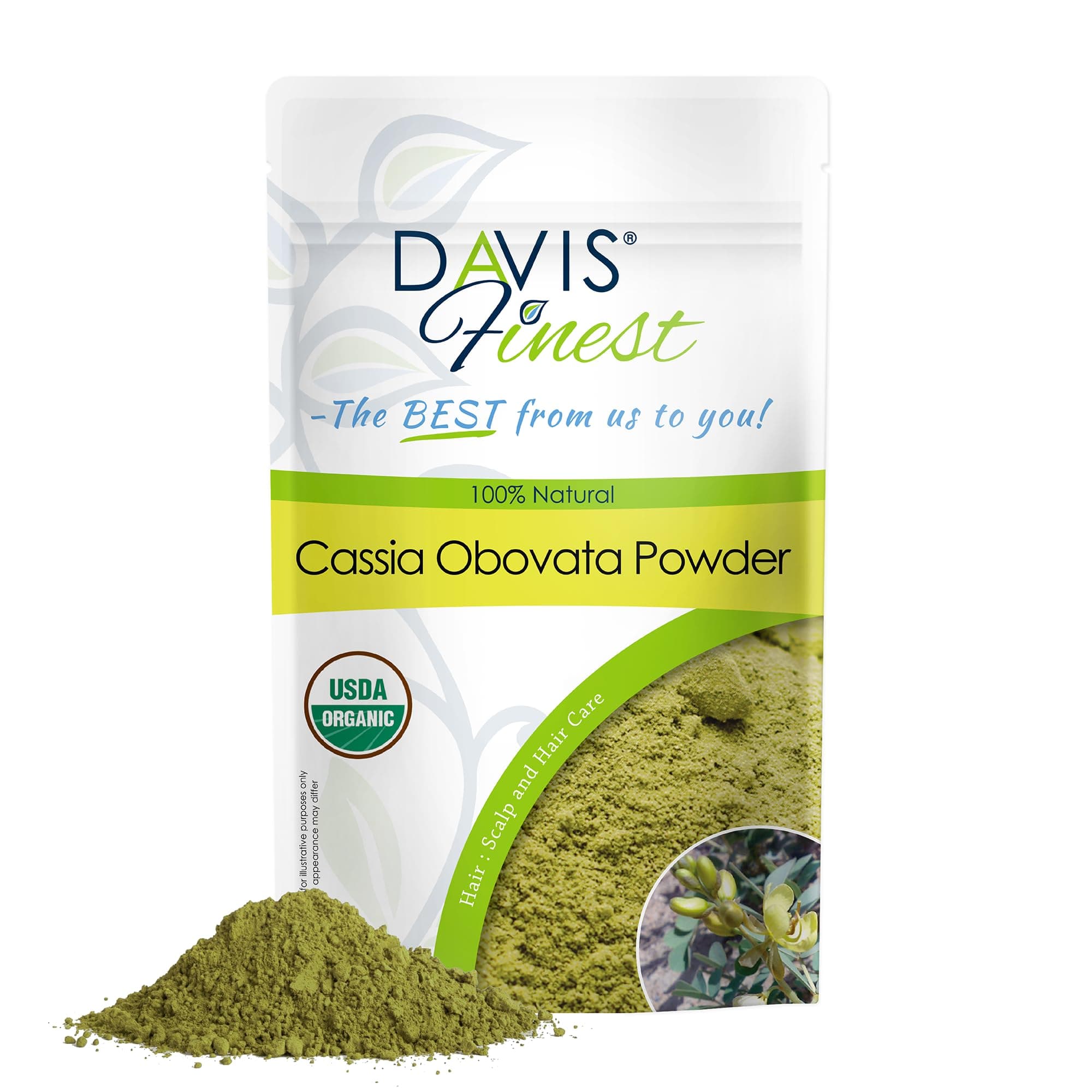 Davis Finest Organic Cassia Obovata Powder 100g, Neutral Henna Natural Hair Strengthening, Hair Mask, Blonde Hair Dye, Shine Conditioner