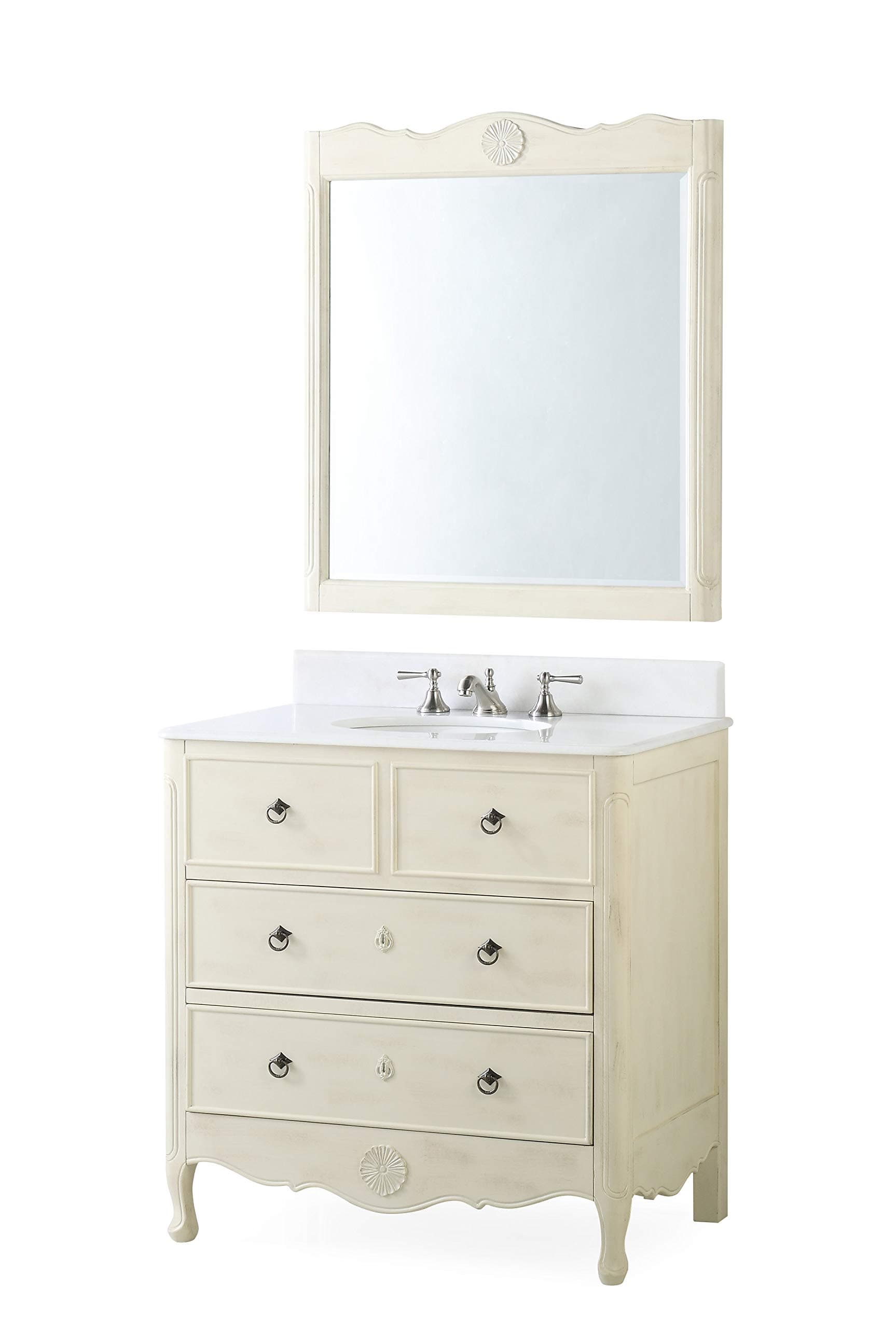 34”Cottage Look Daleville Bathroom Sink Vanity w/Matching Mirror Model HF081WP (Distressed Cream)