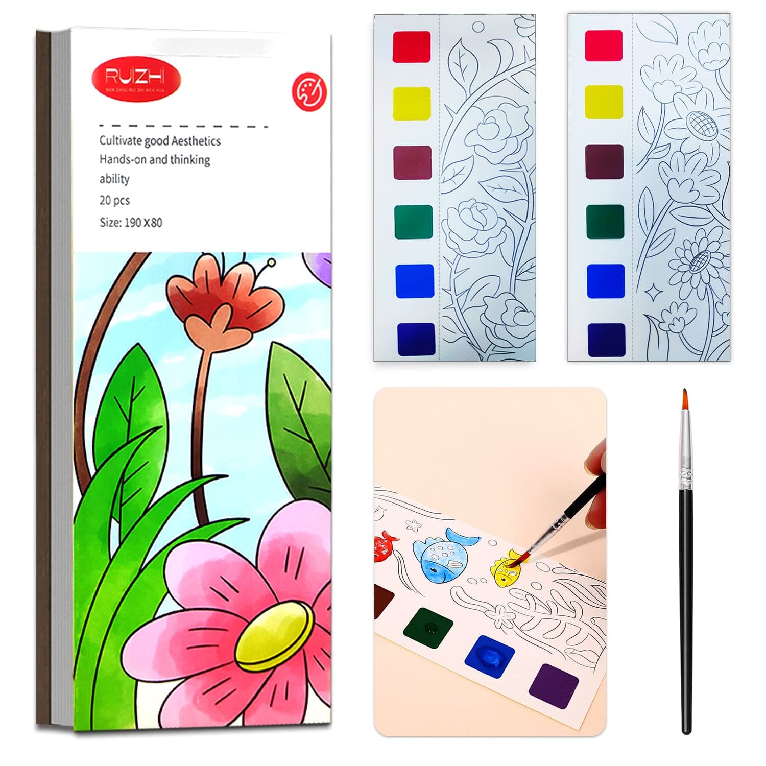 JUNQIU Watercolor Coloring Books for Kids Ages 4-8, Pocket Watercolor Painting Book for Toddlers, Arts and Crafts for Girls Boys, Water Colors Paint Kids